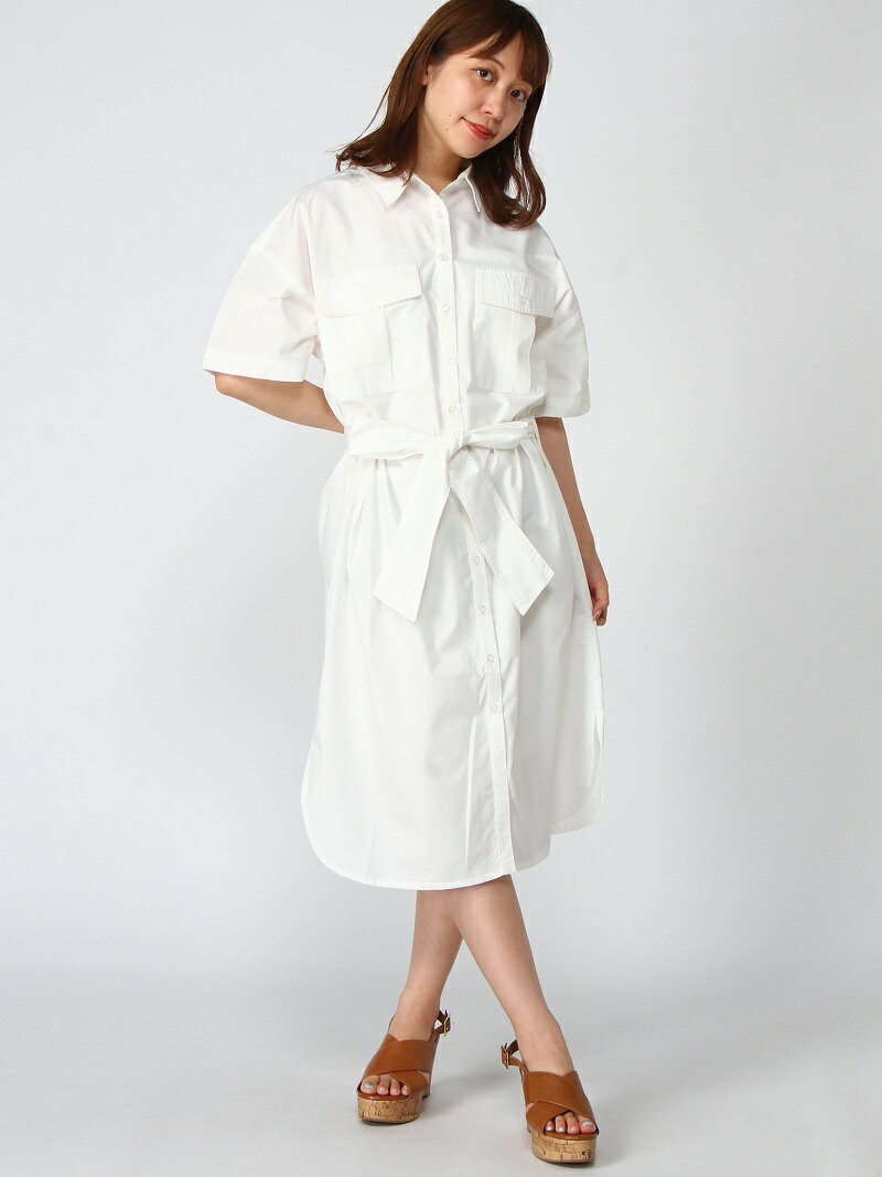 【SALE／30%OFF】Honey Drop Silky_Honey Drop/綿混ルーズワークシャツワンピース シルキー ワンピース・ドレス シャツワンピース ホワイト カーキ ブラック ベージュ