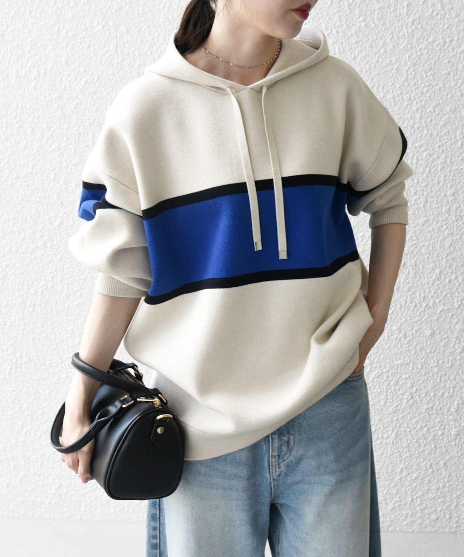 SHIPS any SHIPS any:＜手洗い可能＞パネル ボーダー フーディー ニット プルオーバー シップス トップス パーカー・フーディー イエロー ベージュ ネイビー【送料無料】のサムネイル