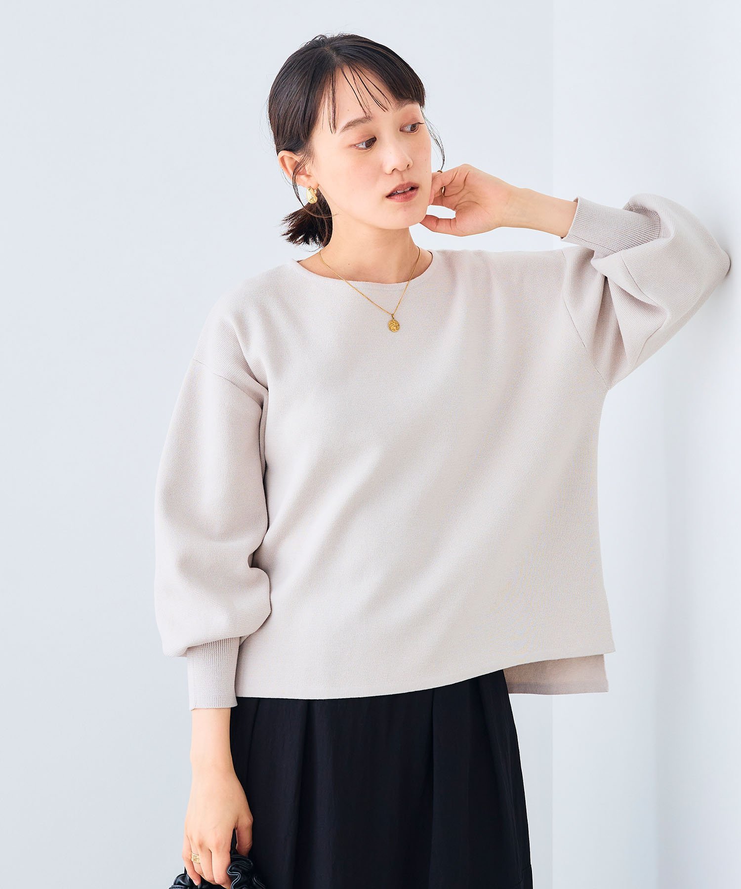 《洗える》サマ美え スウェットライクバルーンスリーブニット クロスマルシェ トップス ニット