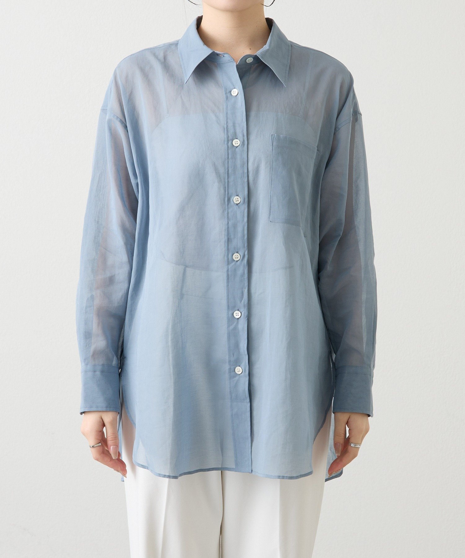 【SALE／15%OFF】russet シアーオーバーシャツ ラシット トップス シャツ・ブラウス ホワイト ブルー【送料無料】