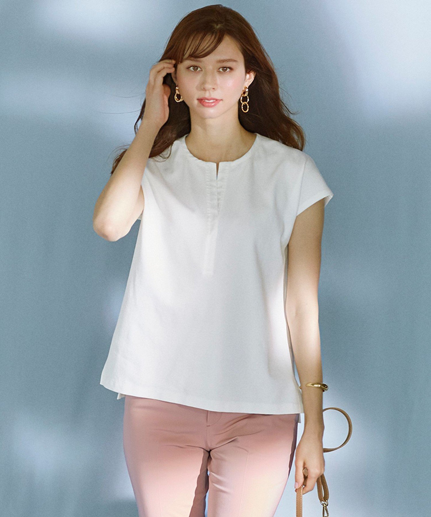 【SALE／40%OFF】23区 L 【洗える】コットンピケジャージー フレンチスリーブカットソー ニジュウサンク トップス カットソー・Tシャツ ホワイト グレー ブラック ブルー【送料無料】のサムネイル