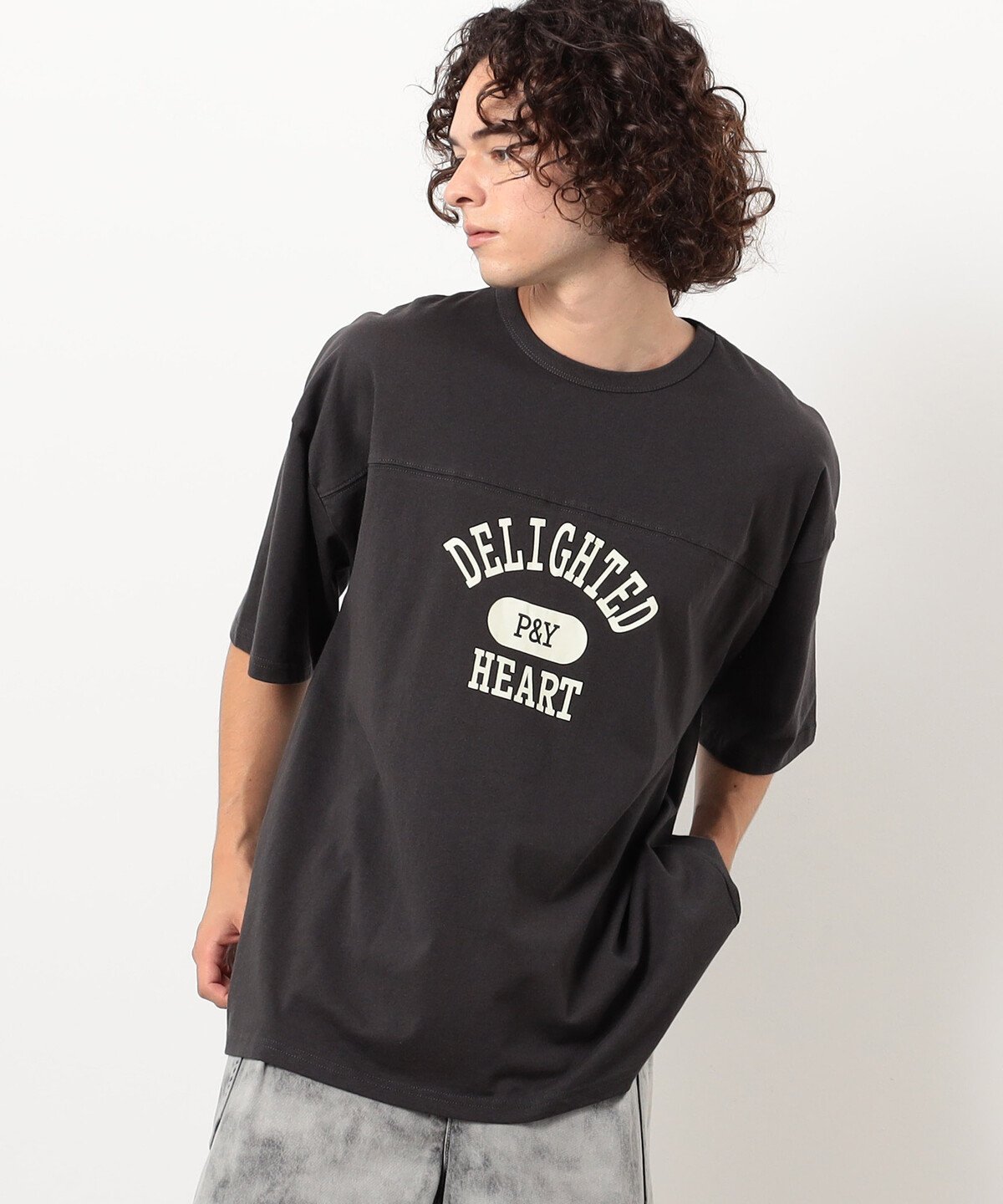 Purple&Yellow 半袖フットボールプリントTシャツ コムサイズム トップス カットソー・Tシャツ グリーン ホワイト グレー