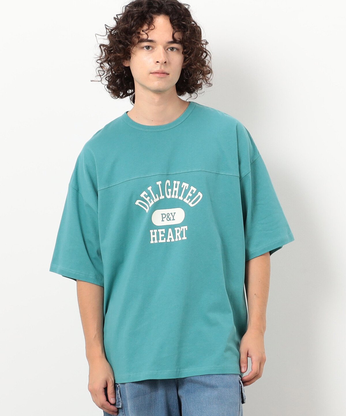 Purple&Yellow 半袖フットボールプリントTシャツ コムサイズム トップス カットソー・Tシャツ グリーン ホワイト グレー