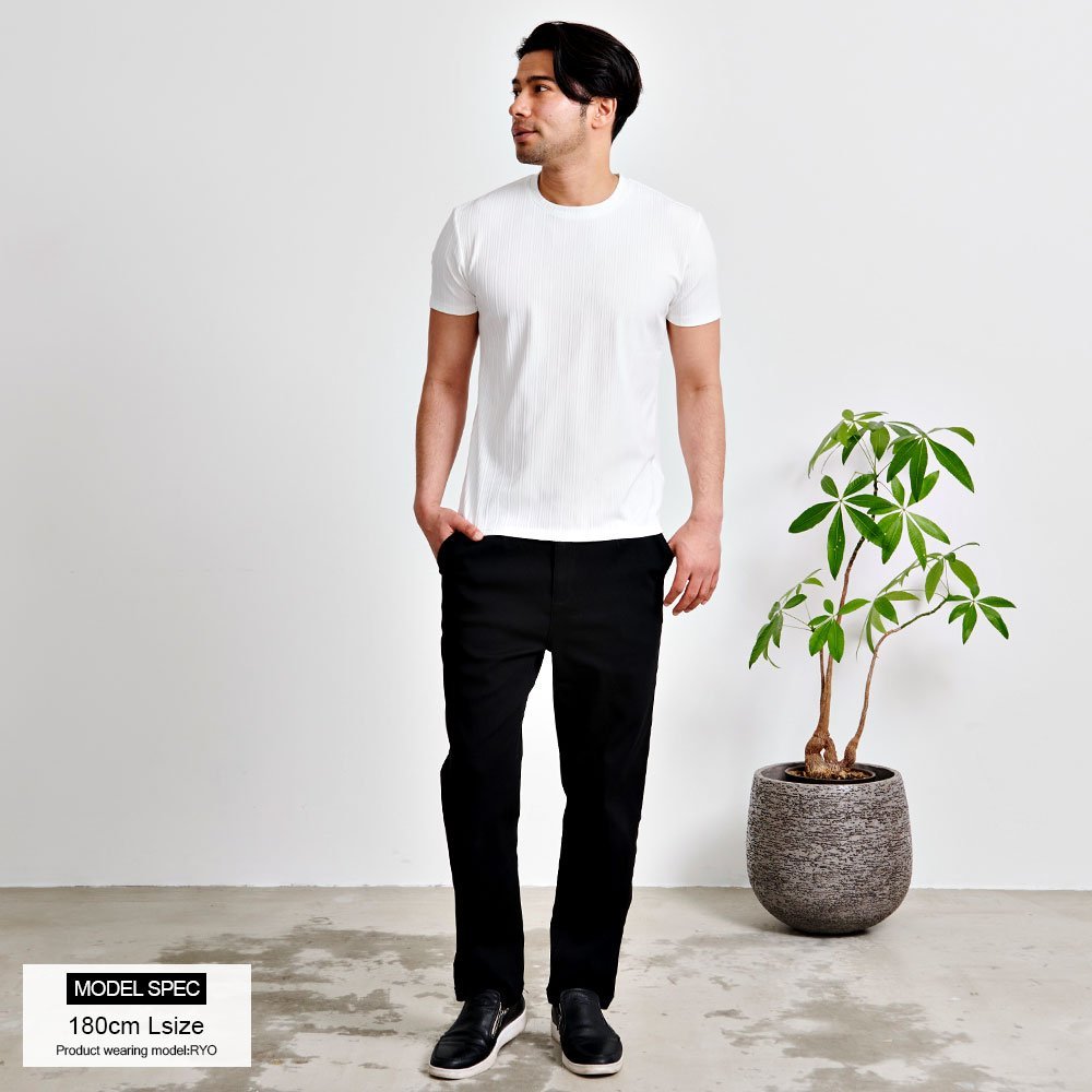 CavariA テレコジャガード半袖クルーネックTシャツ シルバーバレット トップス カットソー・Tシャツ ブラック ホワイト