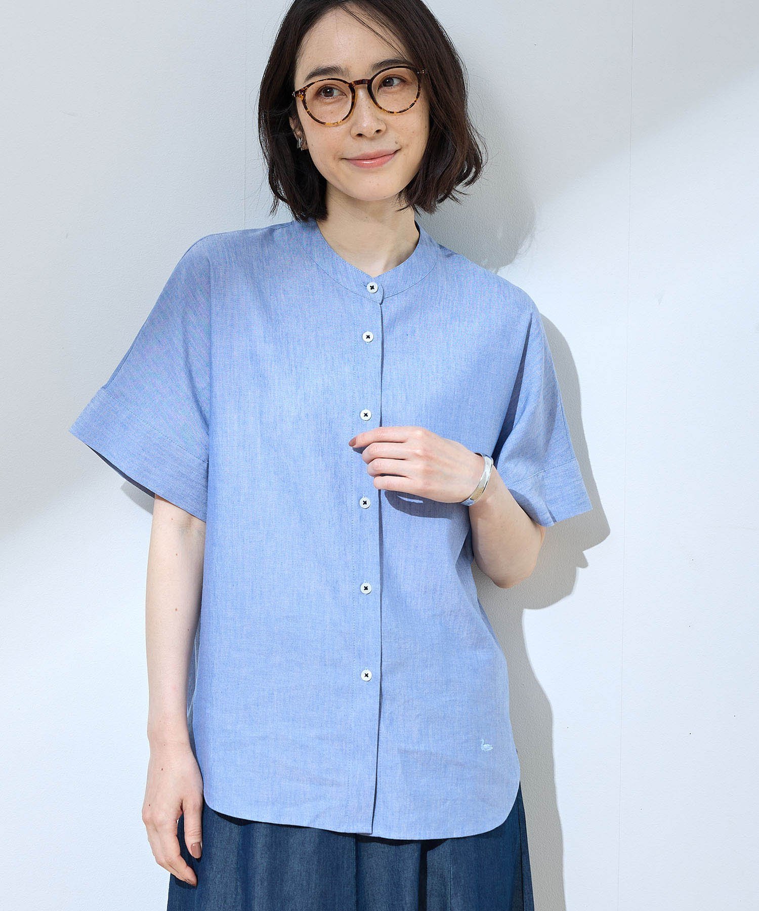 【SALE／30%OFF】DECOY 【シワになりにくい】バンドカラーブラウス デコイシンス1981 トップス シャツ・ブラウス ブルー【送料無料】