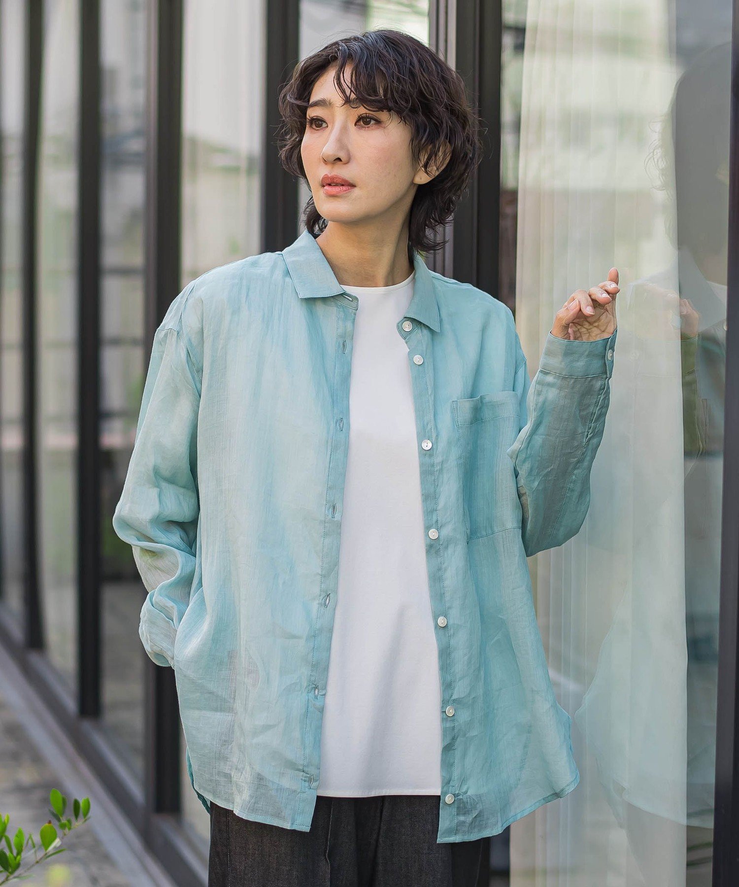 la.f... 【大きいサイズ/新色追加】"洗える麻"トーンアップシャツ ラ・エフ ジャケット・アウター テーラードジャケット・ブレザー イエロー ブラウン ホワイト ピンク グリーン
