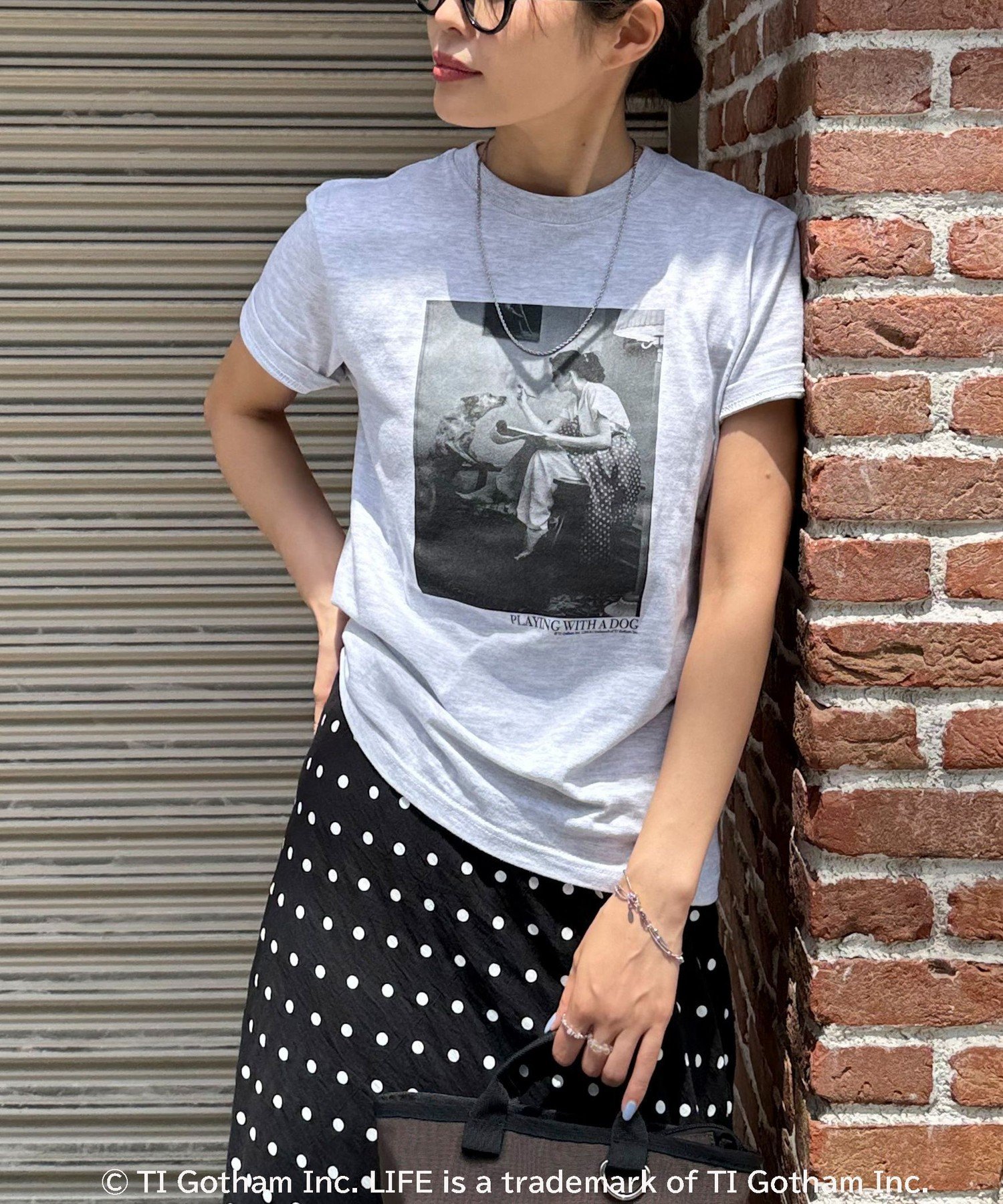 【haru × GOOD ROCK SPEED】PhotoコンパクトTシャツ フレディ アンド グロスター トップス カットソー・Tシャツ グレー ホワイト