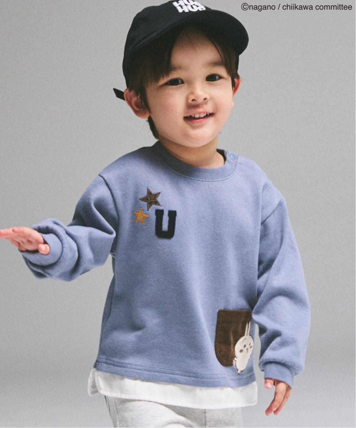 petit main 【アニメちいかわ】星ロゴアップリケポケットTシャツ ナルミヤオンライン