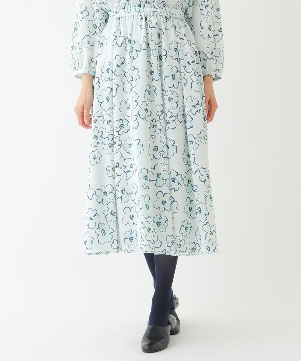 【SALE／50%OFF】HIROKO BIS（小さいサイズ） 【小さいサイズ/洗濯機で洗える】フラワープリントフレアスカート メゾンドゥサンク スカート その他のスカート ブルー【送料無料】