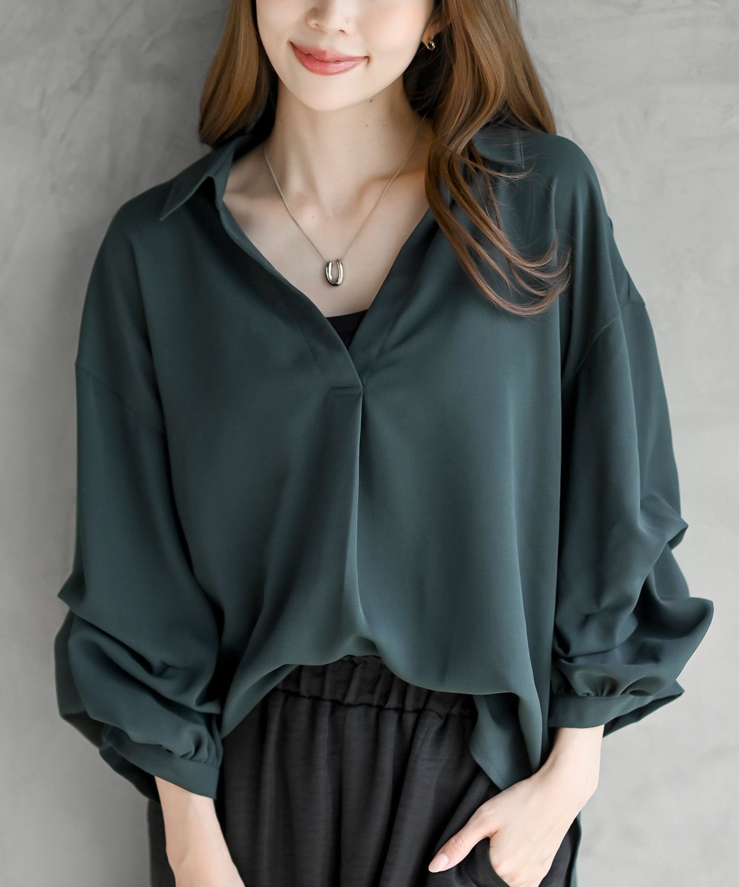 rps 変形袖タックスキッパーブラウス アールピーエス トップス シャツ・ブラウス グリーン ホワイト ブラック ブラウンのサムネイル