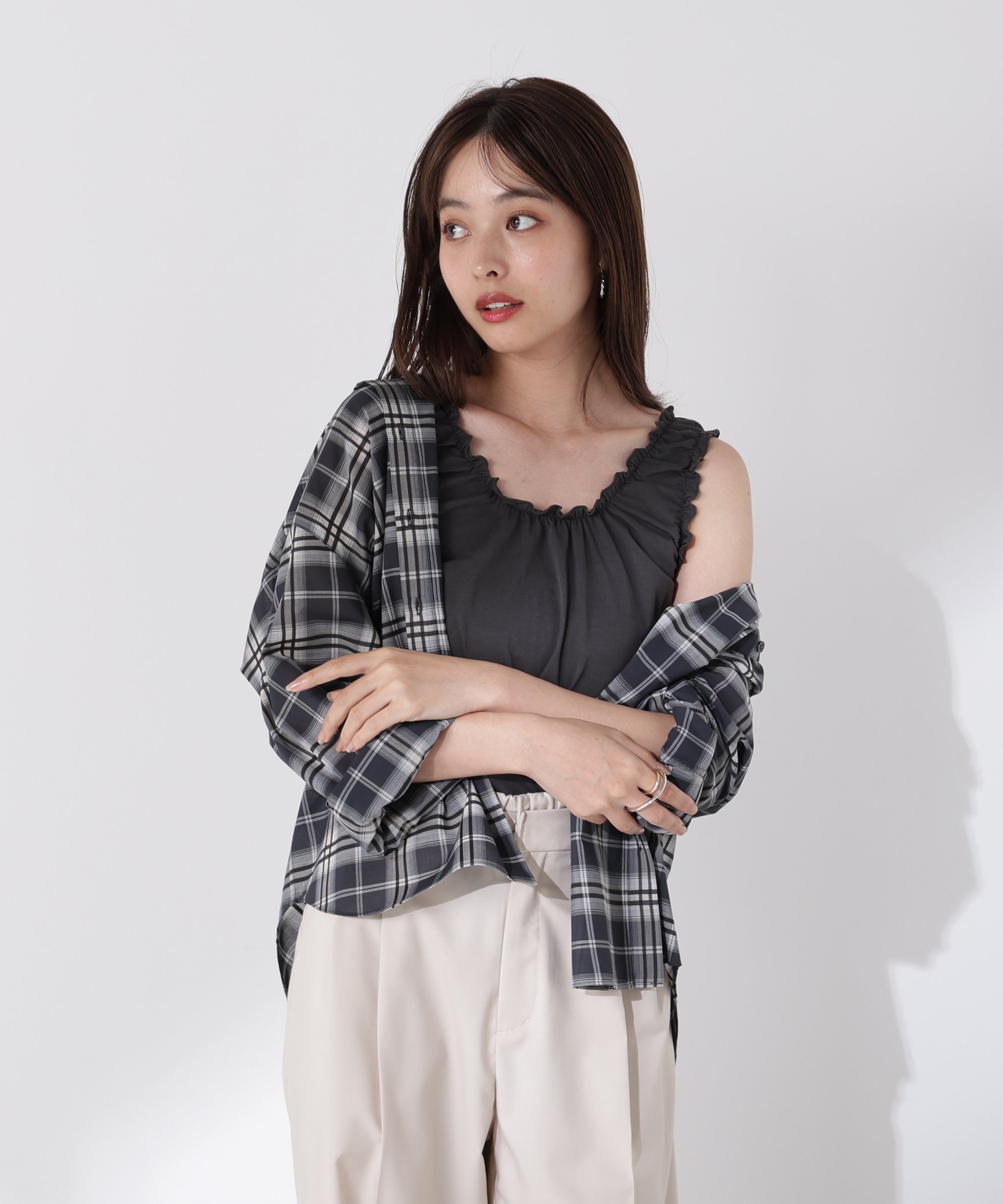 PROPORTION BODY DRESSING ギャザータンク プロポーションボディドレッシング トップス カットソー・Tシャツ グレー ブラック ホワイト