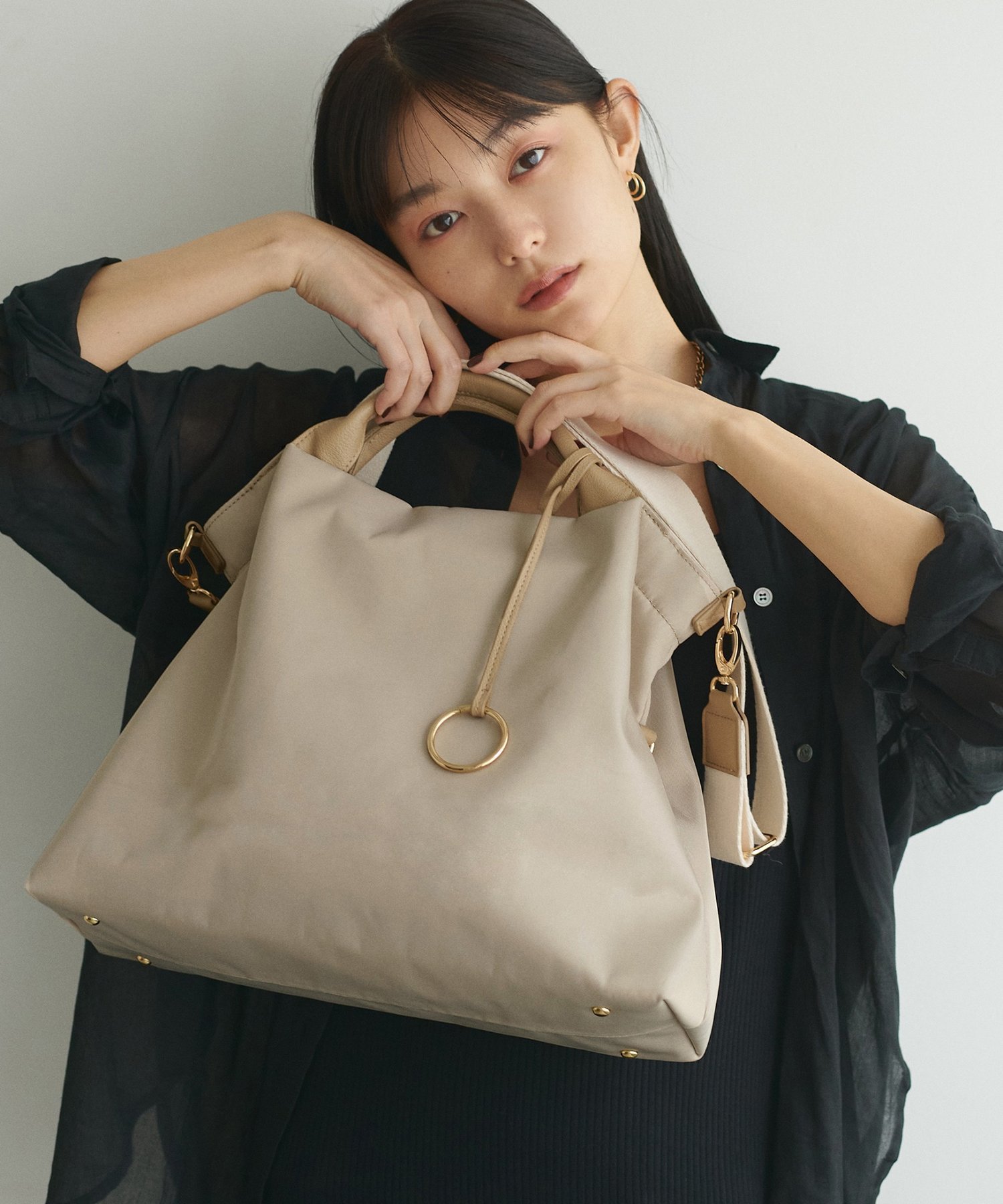 natural couture ショルダー付き2WAY A4トート ナチュラルクチュール バッグ その他のバッグ ブラック ベージュ【送料無料】