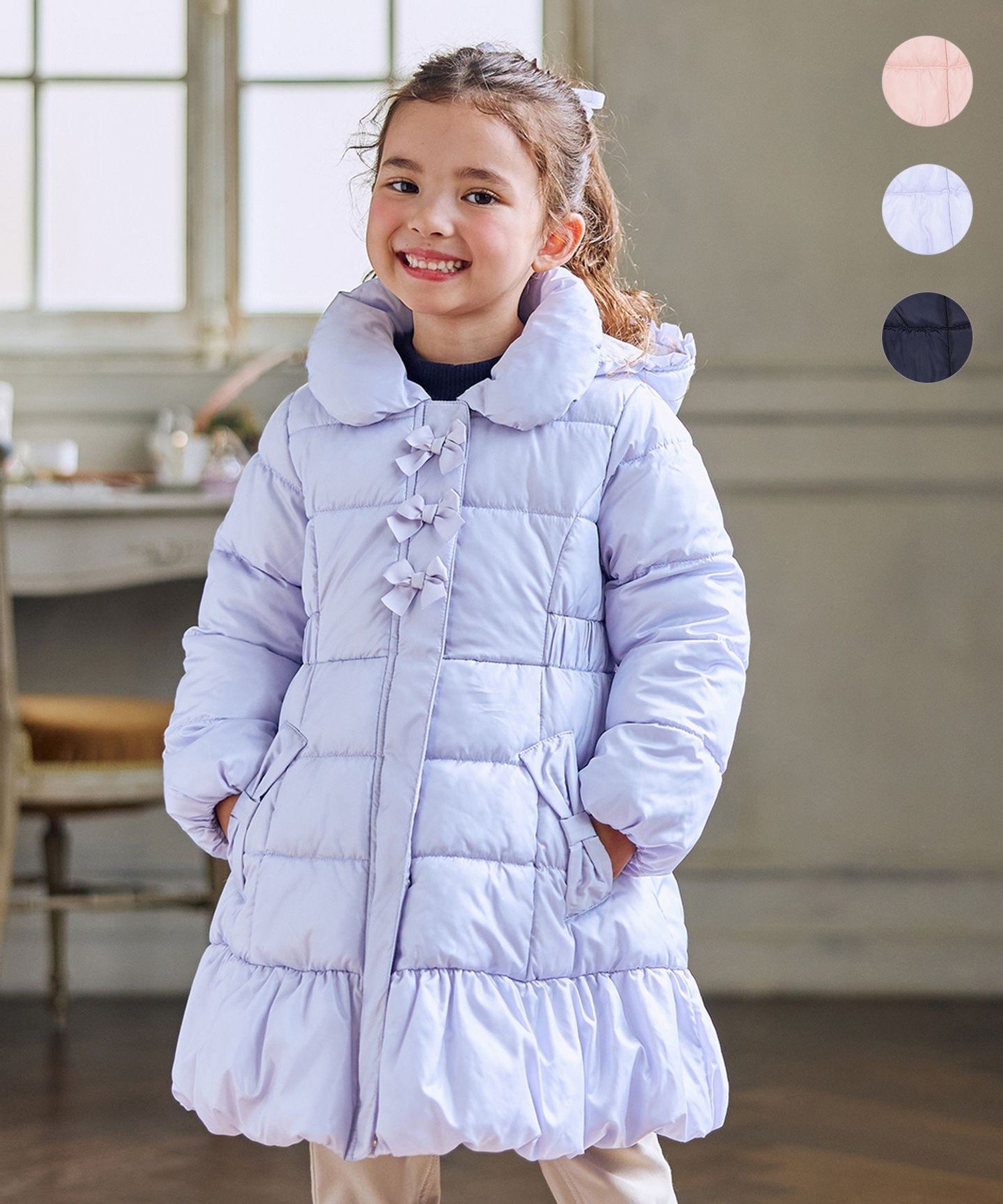 ANY KIDS 【フード取り外し/洗濯機可能】Aラインコート エニィ ジャケット・アウター ダウンジャケット・ダウンベスト ネイビー ピンク ブルー【送料無料...