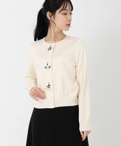 STRAWBERRY-FIELDS バレリーナモチーフニットカーディガン ストロベリーフィールズ トップス カーディガン ブラック ホワイト ピンク【送料無料】