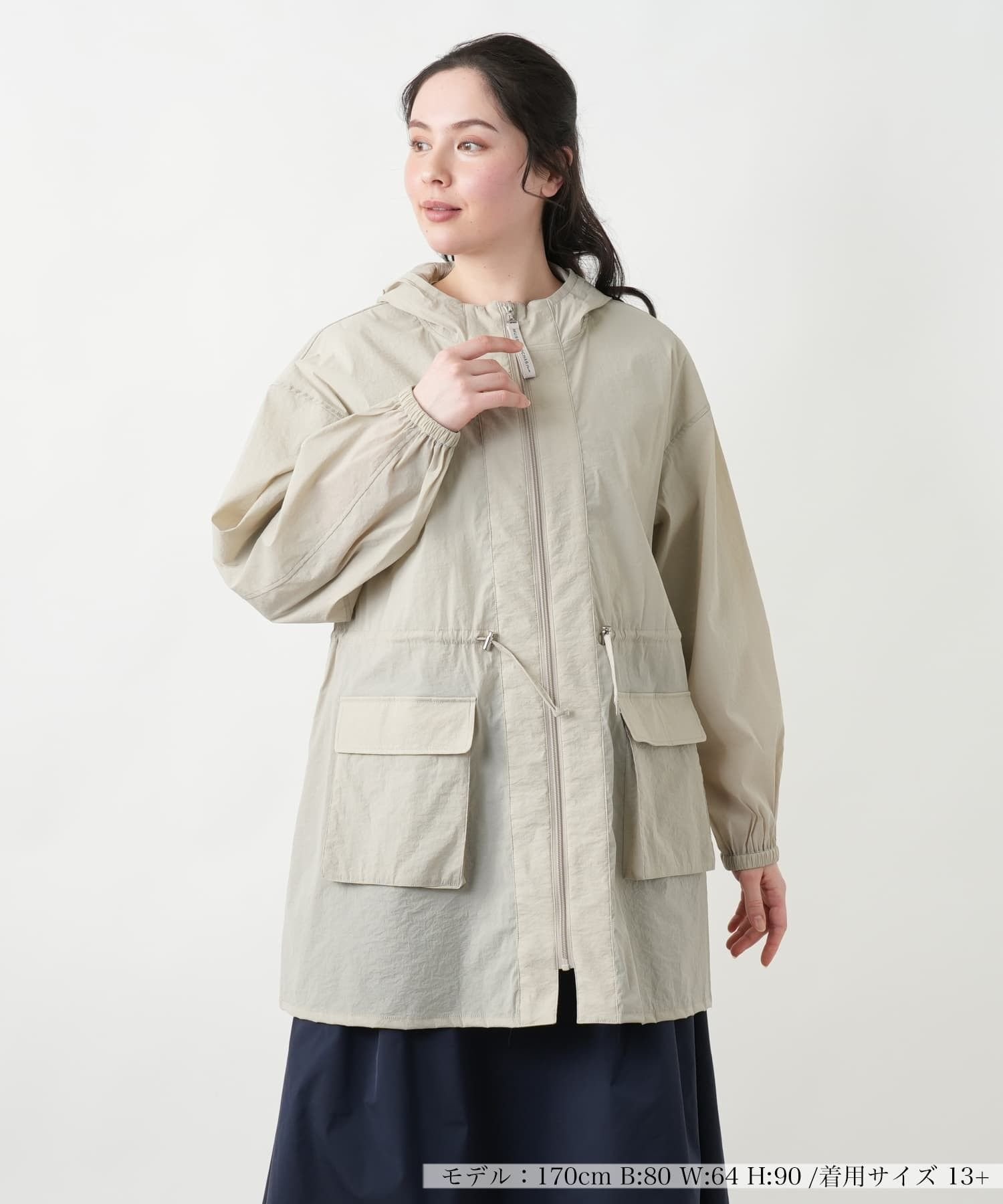 Leilian PLUS HOUSE 【店頭人気】フーデッドジャケット【MUSE BY ROCHAS Premiere】 レリアン プラスハウス ジャケット・アウター テーラードジャケット・ブレザー ベージュ ネイビー