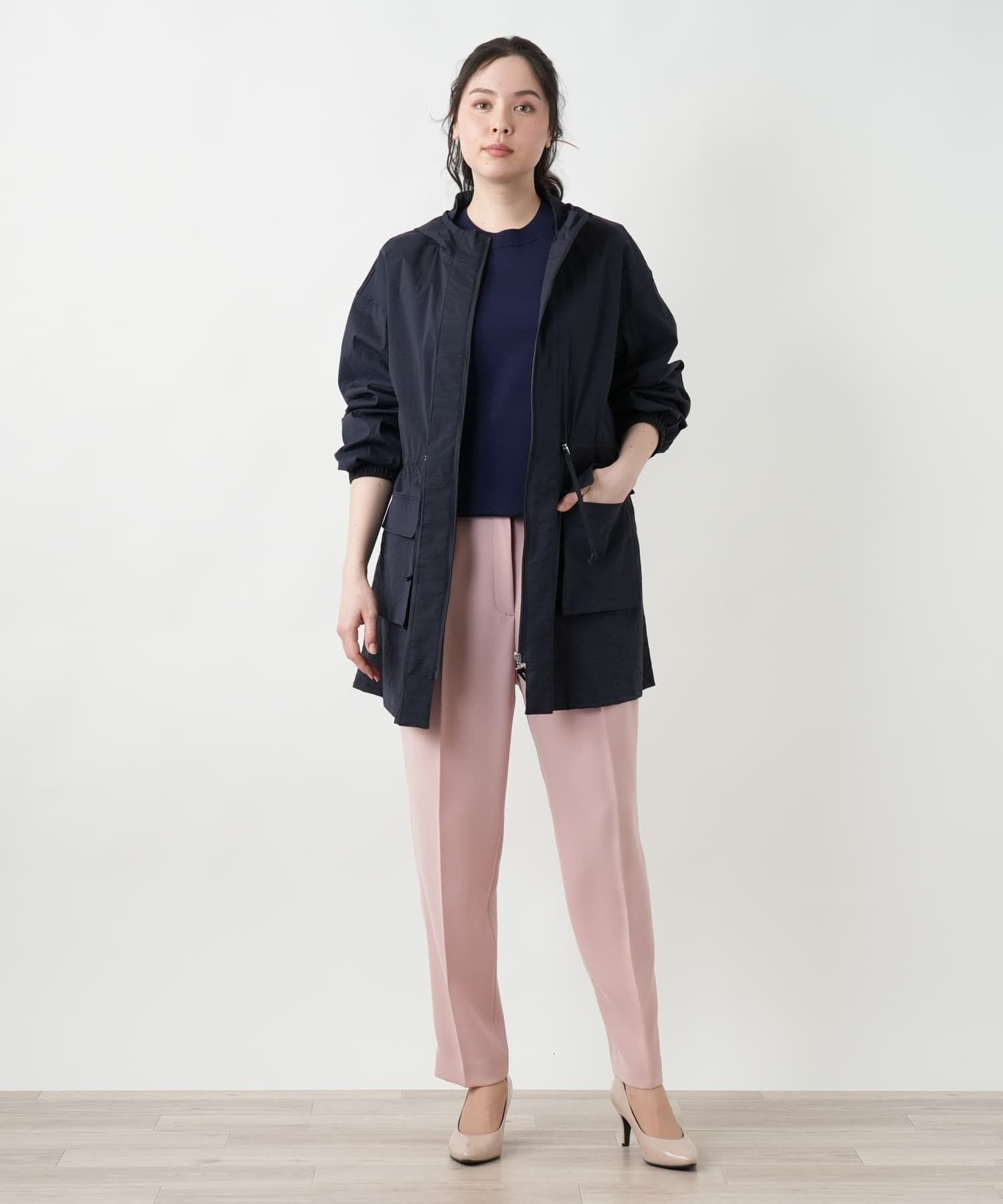 Leilian PLUS HOUSE 【店頭人気】フーデッドジャケット【MUSE BY ROCHAS Premiere】 レリアン プラスハウス ジャケット・アウター テーラードジャケット・ブレザー ベージュ ネイビー