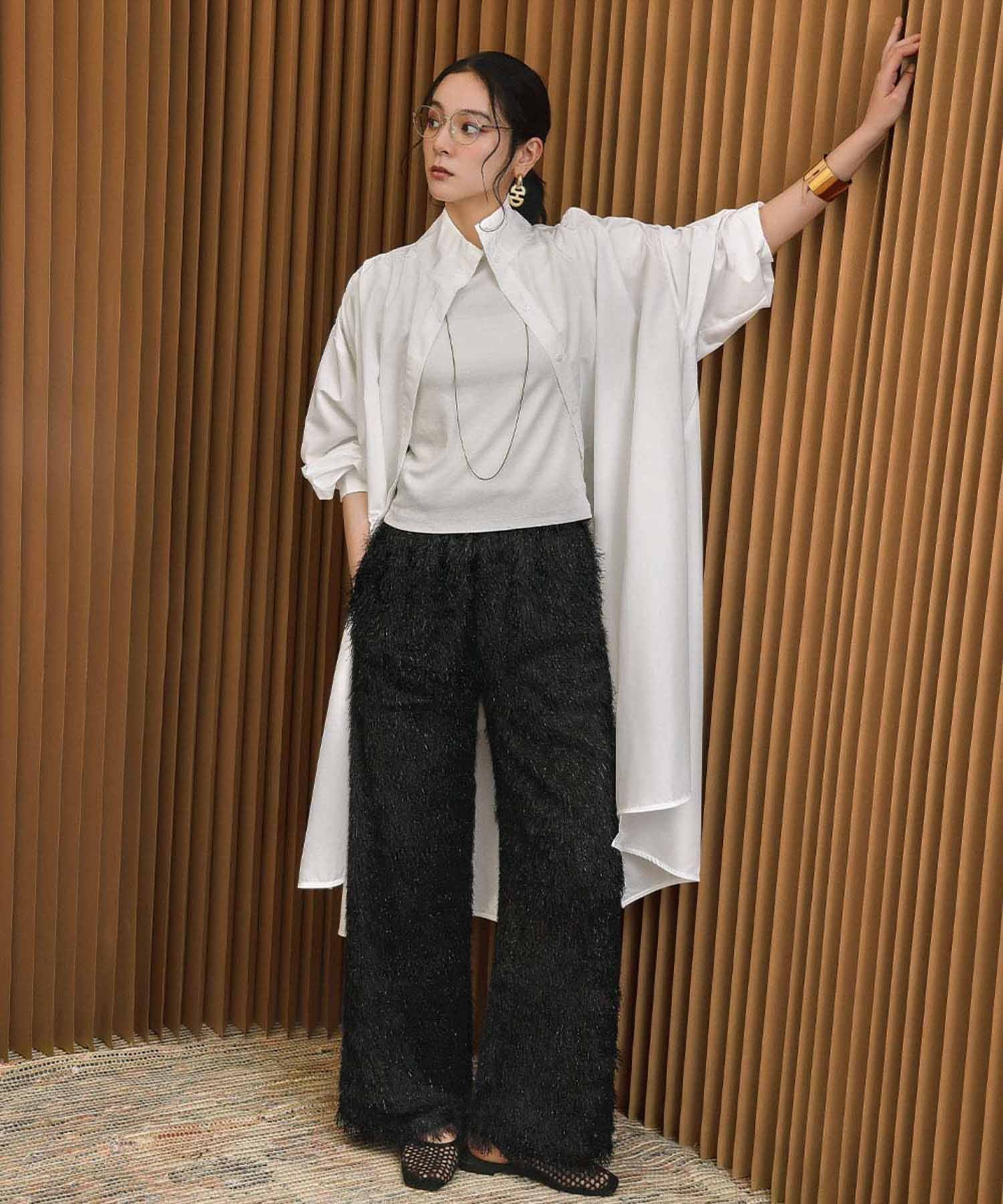 フェザーフリンジウエストゴムセミワイドイージーパンツ リバーフィールド アンド コー パンツ その他のパンツ ブラック