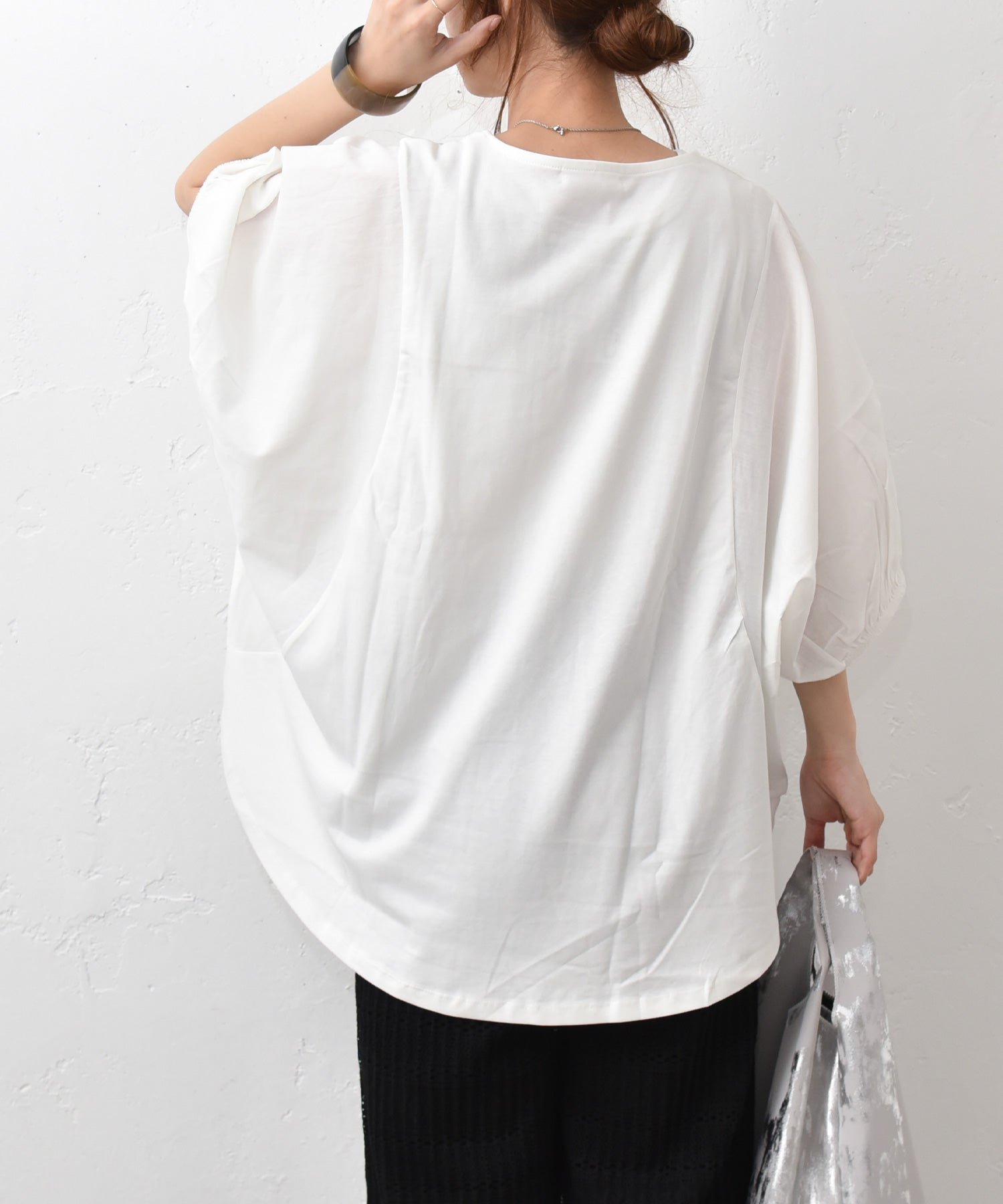 HUMS HUMS｜異素材ドルマンカットソー [[30098162]][C] ハグハグ トップス カットソー・Tシャツ ホワイト グレー