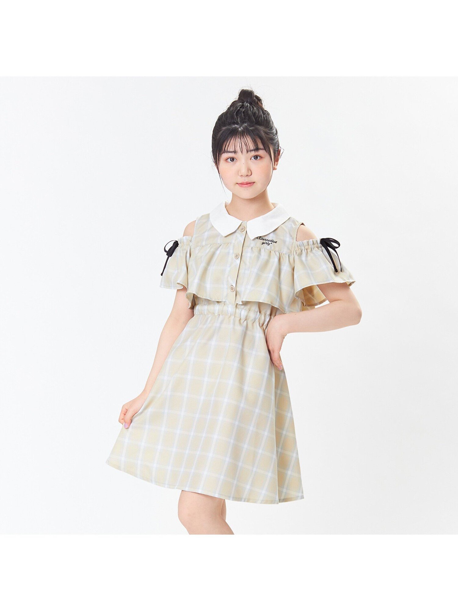 ALGY オフショルレイヤード風ワンピ エフオーオンラインストア ワンピース・ドレス シャツワンピース ベージュ グリーン【送料無料】のサムネイル