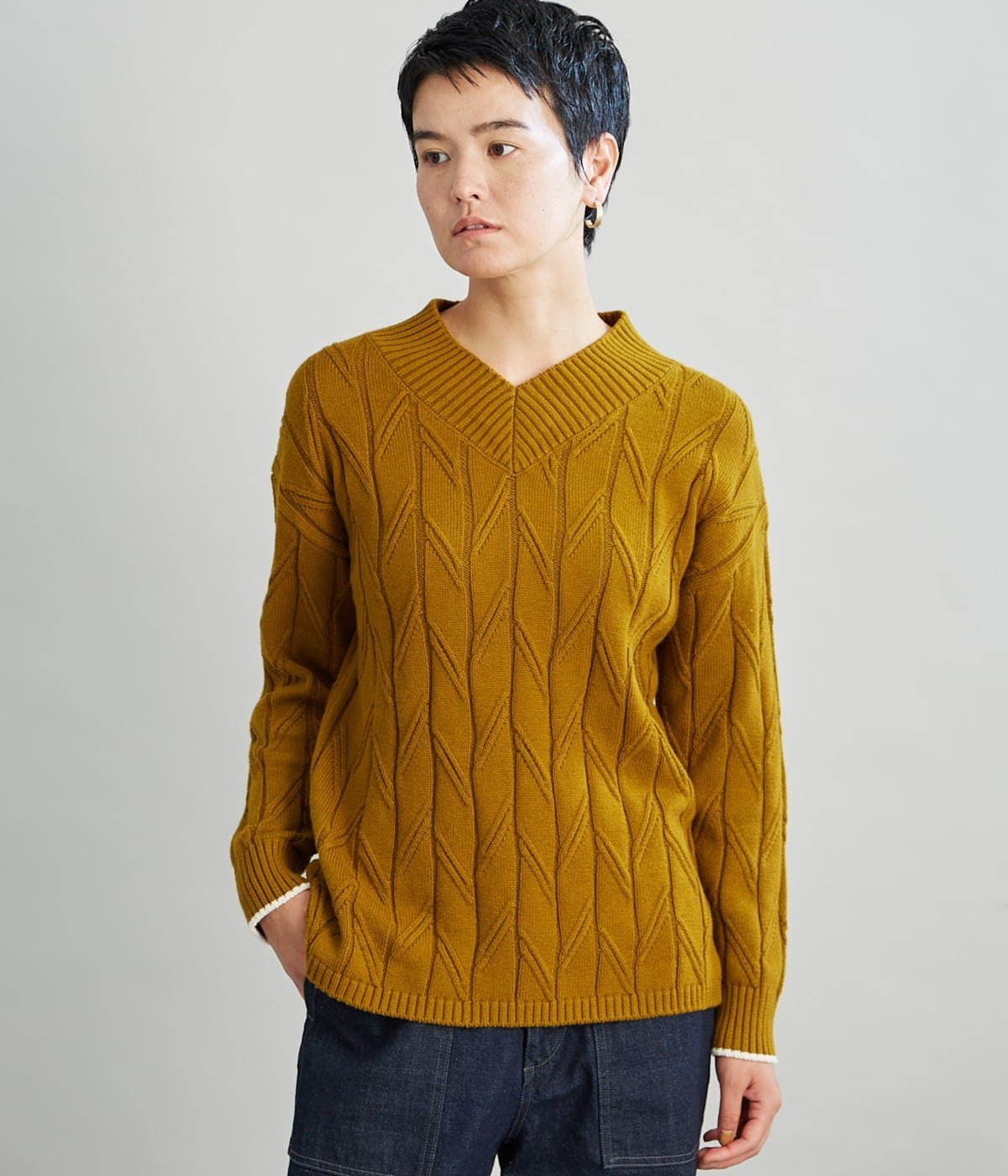 楽天Rakuten Fashion【SALE／35％OFF】SIPULI 【手洗い可能】Traceable Organic Cotton Wool ケーブル柄Vネックニット シプリ トップス ニット イエロー【送料無料】