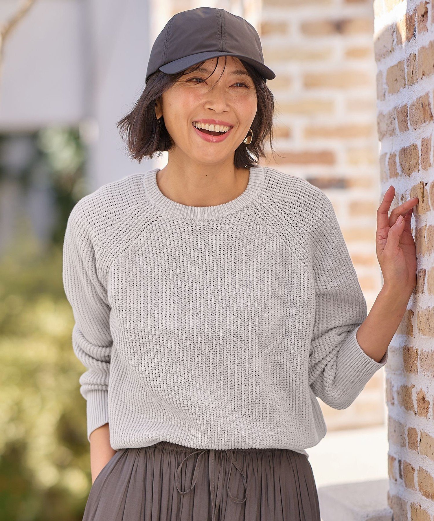 【SALE/50%OFF】any FAM L 【洗濯機可/UVカット/アンチピリング】コットンメッシュニット エニィファム トップス ニット ホワイト グレー ブルー