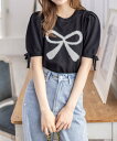 【SALE/35%OFF】clear フェザーリボンパフスリーブニットトップス クリア トップス ニット ホワイト ブラック グレー