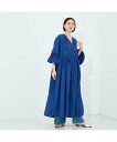 collex レース切替パフスリーブワンピース コレックス ワンピース・ドレス シャツワンピース ブルー ブラック【送料無料】