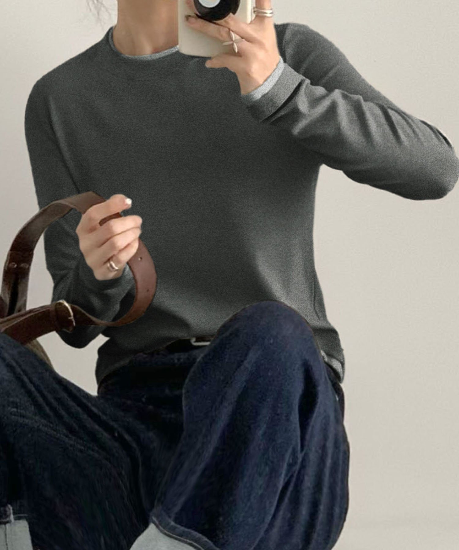 LOWO レイヤードデザインロングスリーブTシャツ カットソー リバーフィールド アンド コー トップス カットソー・Tシャツ ブラック