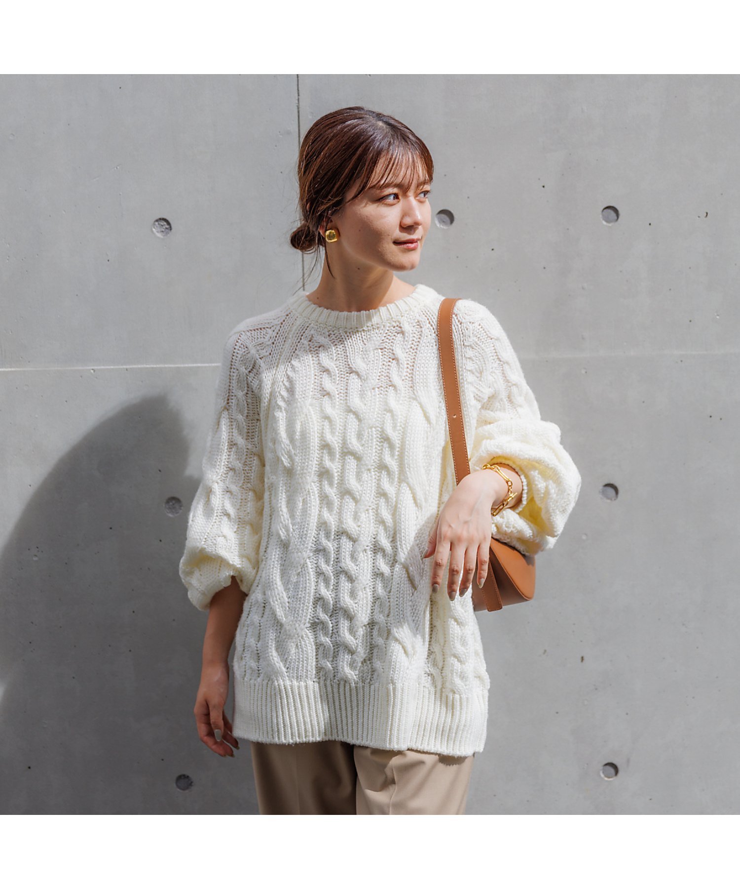 Rouge vif la cle ケーブルBIGプルオーバー ルージュ・ヴィフ ラクレ トップス ニット ホワイト ピンク