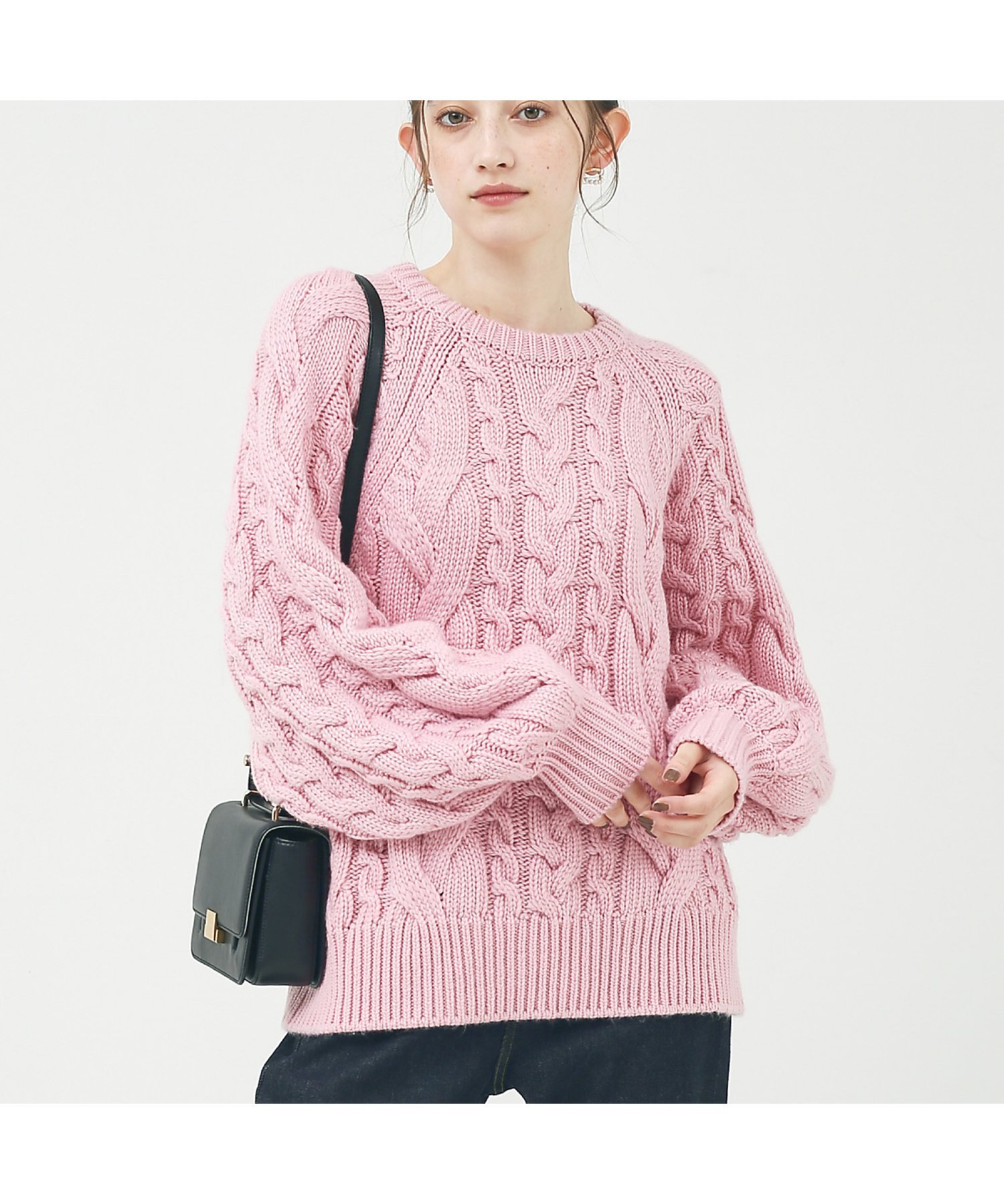 Rouge vif la cle ケーブルBIGプルオーバー ルージュ・ヴィフ ラクレ トップス ニット ホワイト ピンク