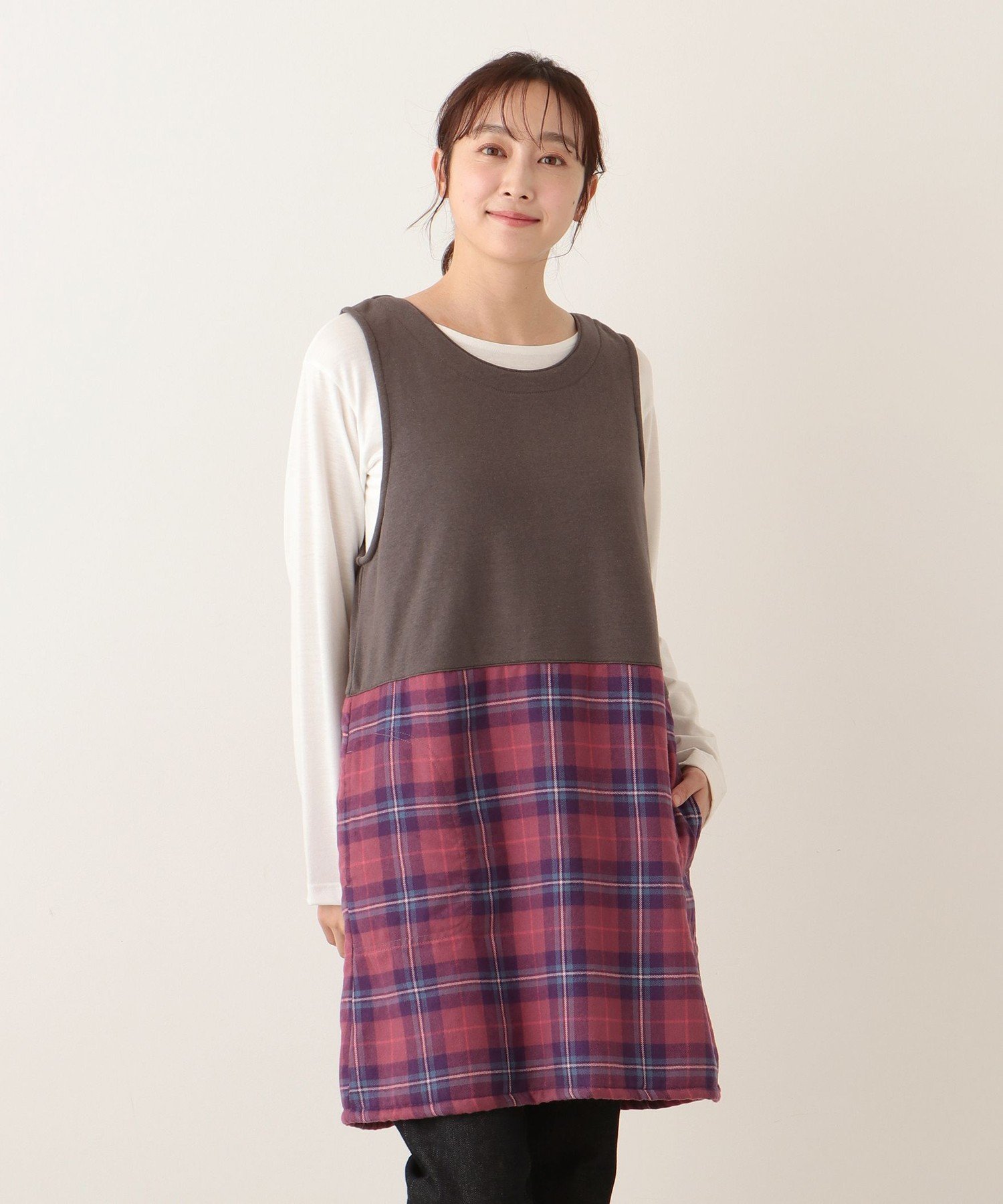 【SALE／20%OFF】Afternoon Tea LIVING タータンチェック柄あったかチュニックエプロン/Afternoon Tea Original Tartans アフタヌーンティー・リビング 食器・調理器具・キッチン用品 エプロン パープル ネイビーのサムネイル