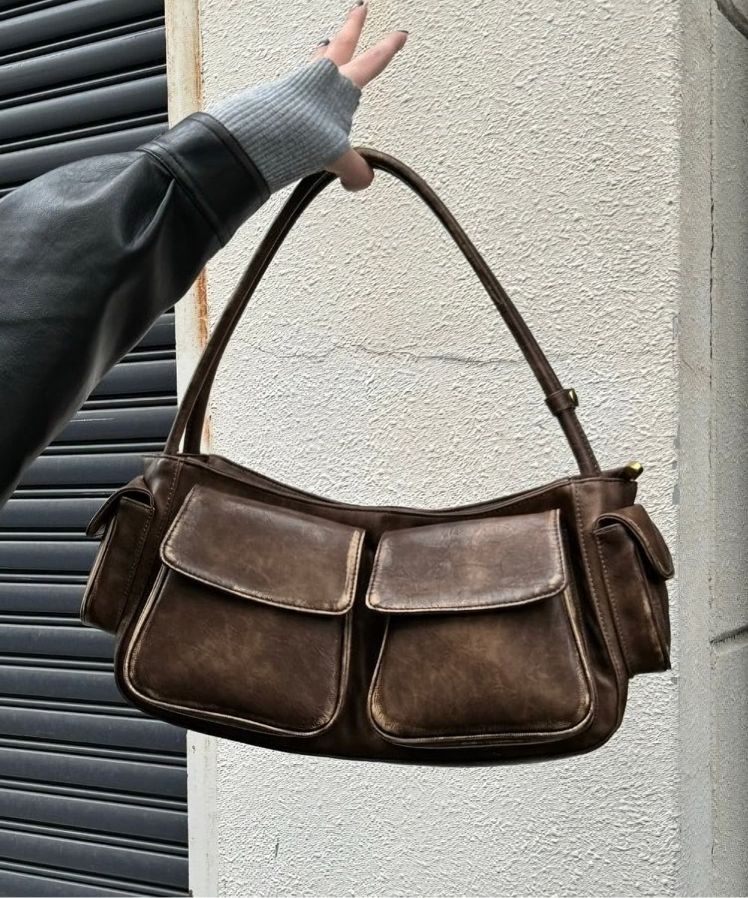 Chikashitsu + 【Chikashitsu +】vintage corting hand bag ハンドバック 大容量バック トートバック ネバーマインドザエックスユー／チカシツプラス バッグ ハンドバッグ ブラウン ブラック【送料無料】