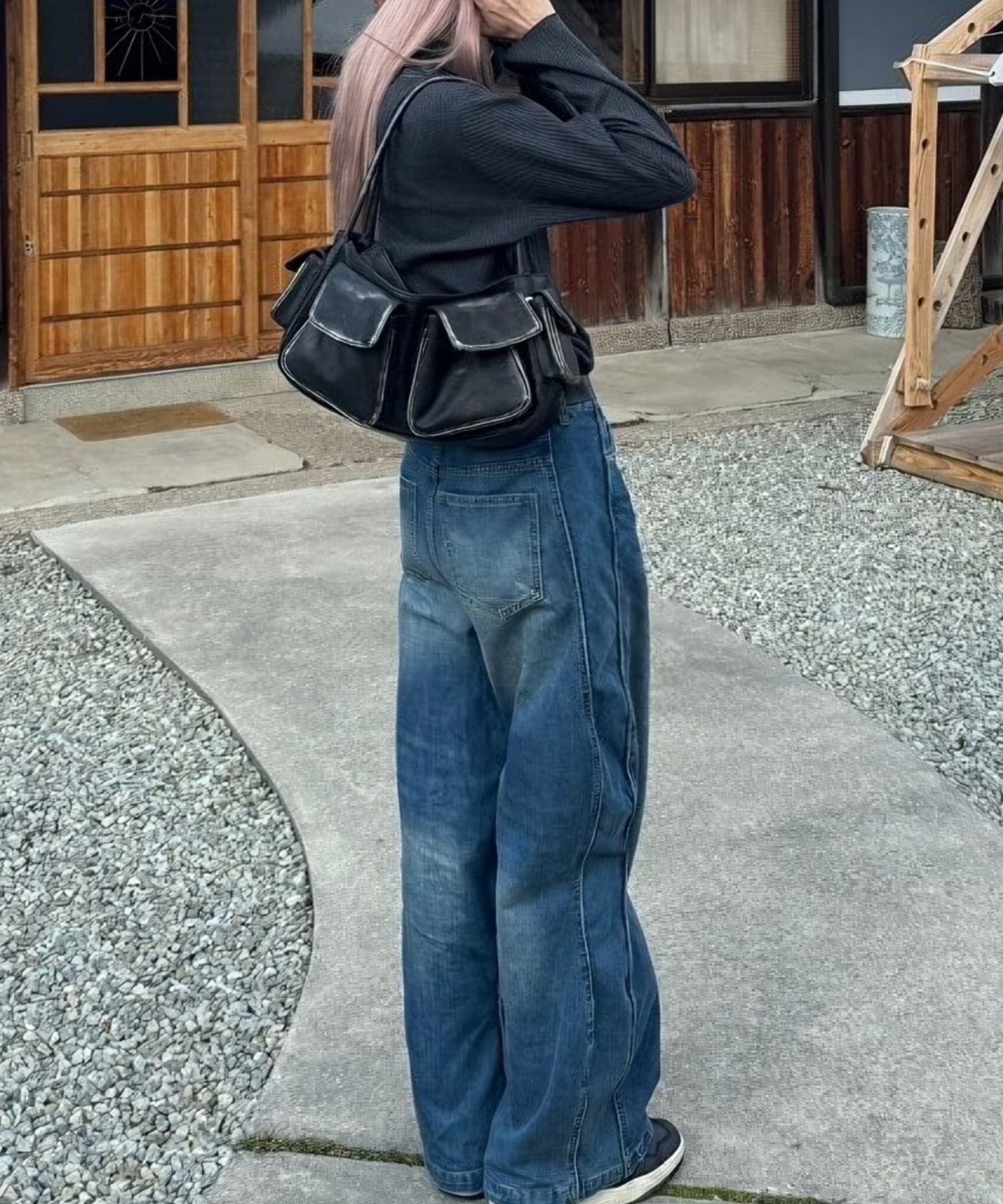 Chikashitsu + 【Chikashitsu +】vintage corting hand bag ハンドバック 大容量バック トートバック ネバーマインドザエックスユー／チカシツプラス バッグ ハンドバッグ ブラウン ブラック【送料無料】