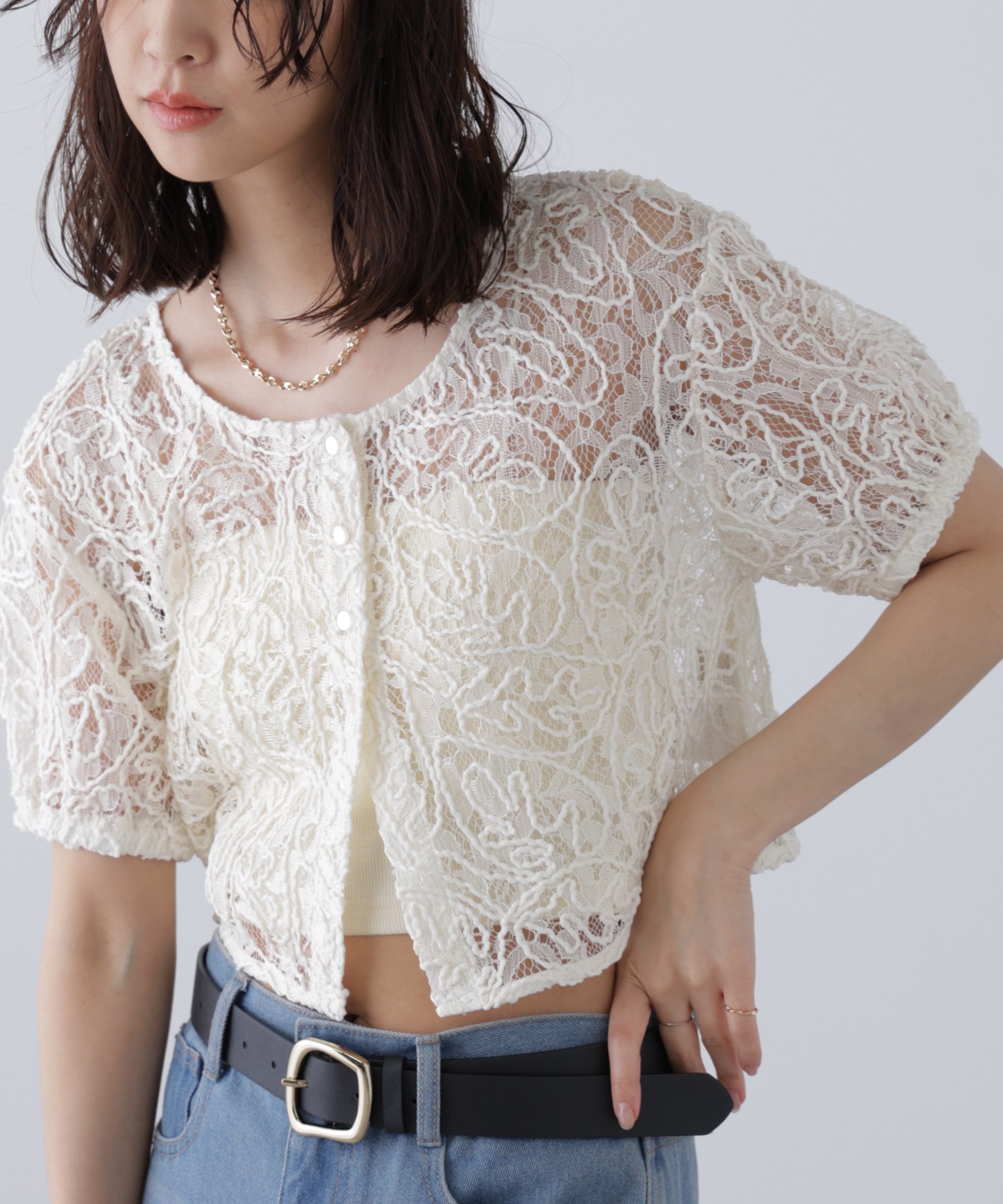 【SALE／20%OFF】FREE'S MART レースコード刺繍前後2wayブラウス フリーズ マート トップス シャツ・ブラウス ホワイト ブラック ベージュ【送料無料】のサムネイル