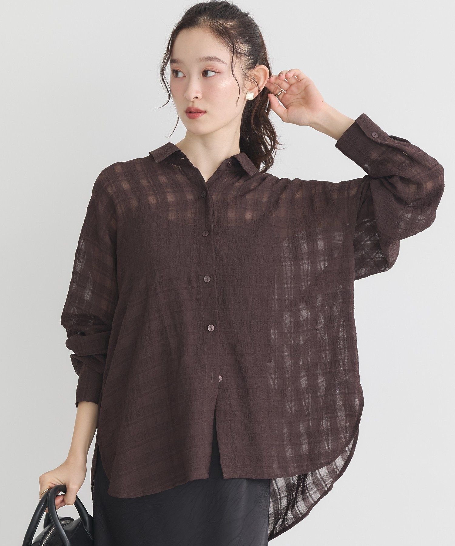 【SALE／30%OFF】earth music&ecology シャドーチェックシャツ アースミュージック&エコロジー トップス シャツ・ブラウス ブラウン ブラック ピンク