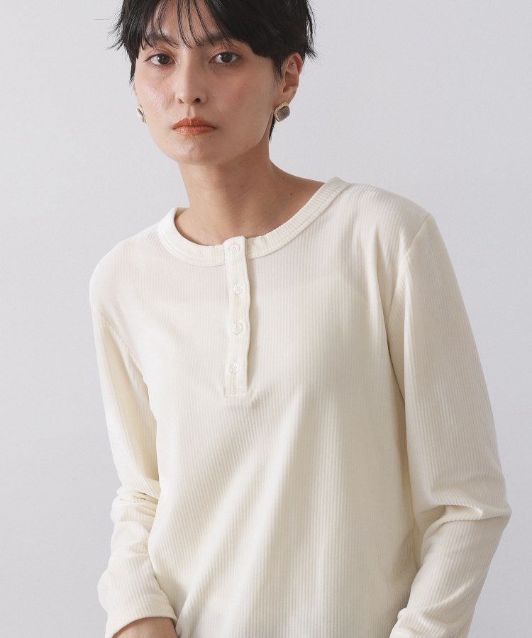 OPAQUE.CLIP ベロアタッチリブトップス【洗濯機OK】 オペークドットクリップ トップス カットソー・Tシャツ ピンク グレー ホワイト