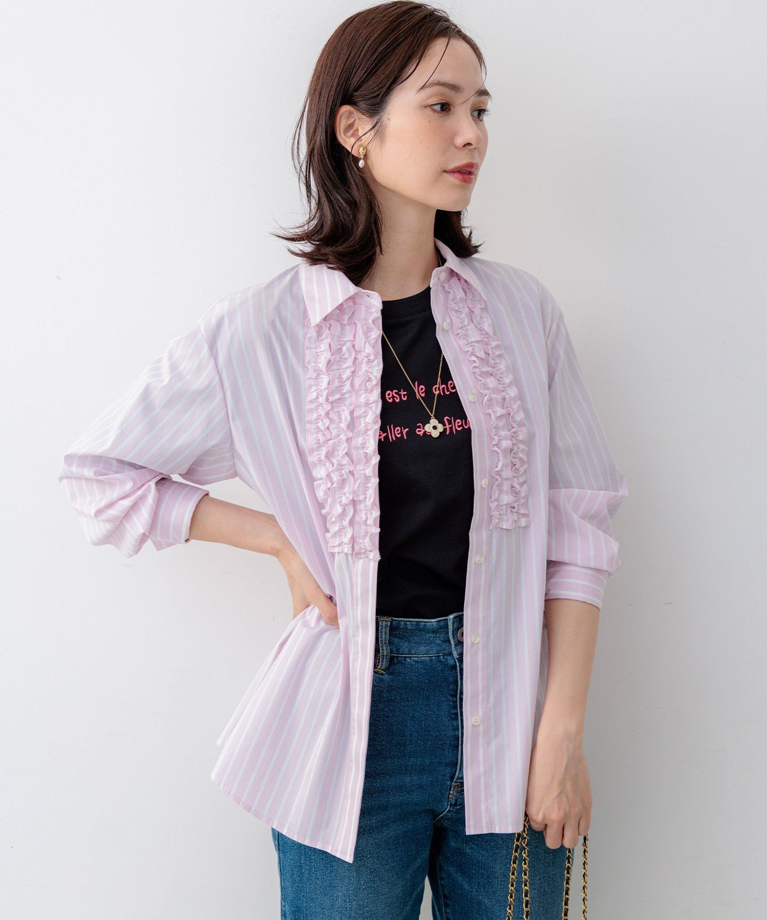 組曲 【Flower Collection】コンパクトシャーティング シャツ クミキョク トップス シャツ・ブラウス グリーン ピンク
