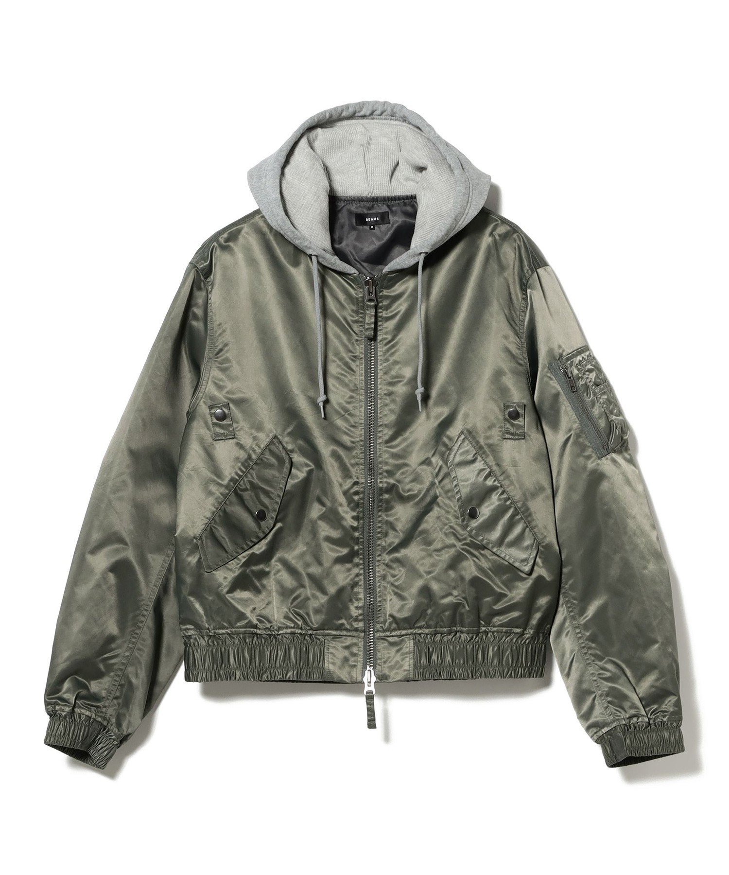 BEAMS フェイクレイヤード フライトジャケット【ワイドショートフィット】 ビームス メン ジャケット・アウター ブルゾン・ジャンパー グリーン ブラック【送料無料】