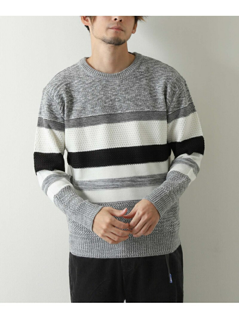 ZIP Select 7G 編み柄ボーダークルーネックセーター ジップファイブ トップス ニット グレー ブラック ネイビー ベージュ レッドのサムネイル