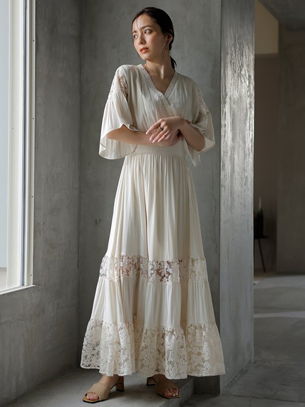 【SALE／30%OFF】anuans レースドッキングティアードワンピース アニュアンス ワンピース・ドレス ワンピース ホワイト ブラック【送料無料】のサムネイル