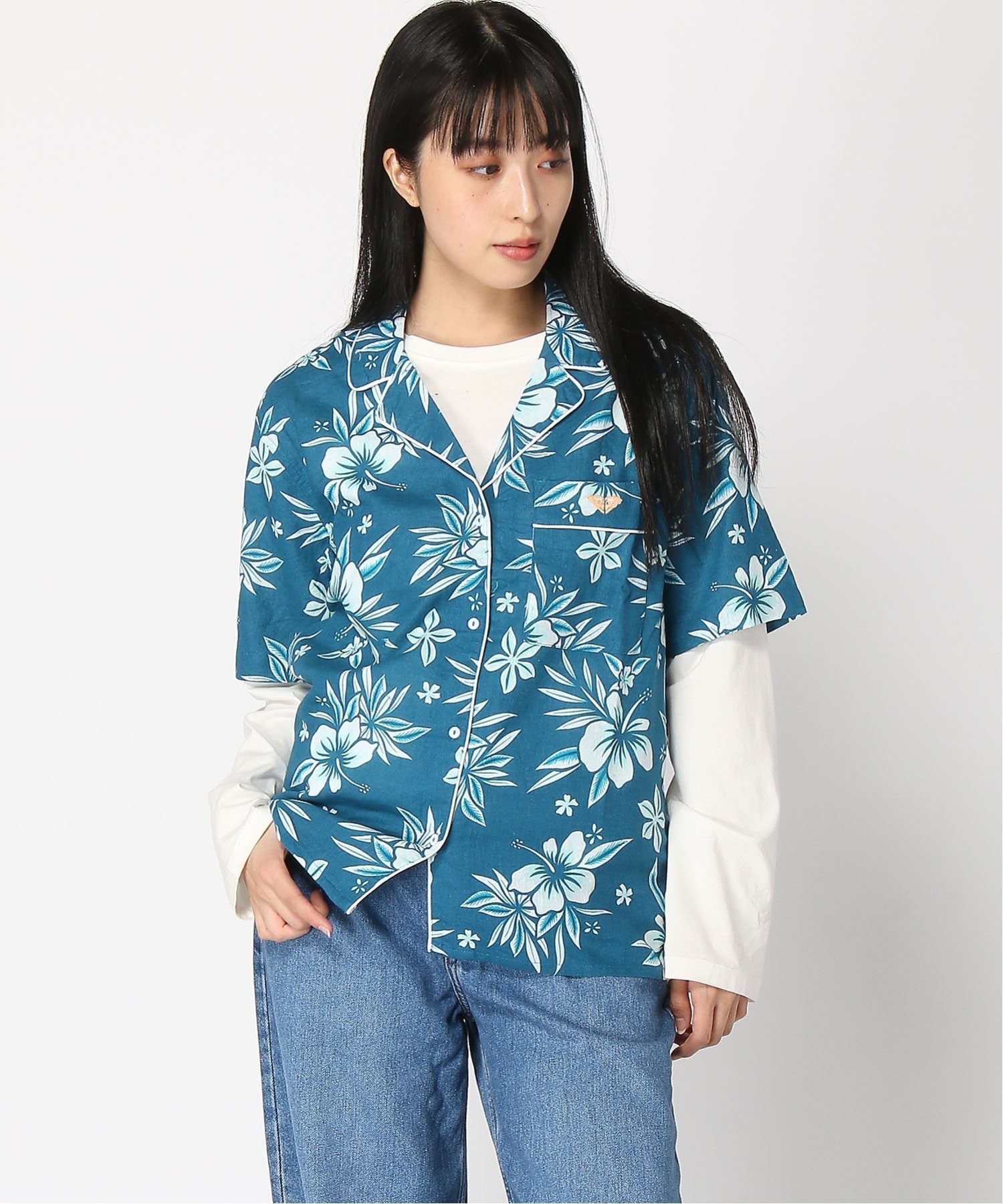 【SALE／35%OFF】ROXY (W)ROXY LIFE BUTTON UP MAI TAI コットンリネンアロハシャツ ロキシー トップス シャツ・ブラウス ブルー【送料無料】