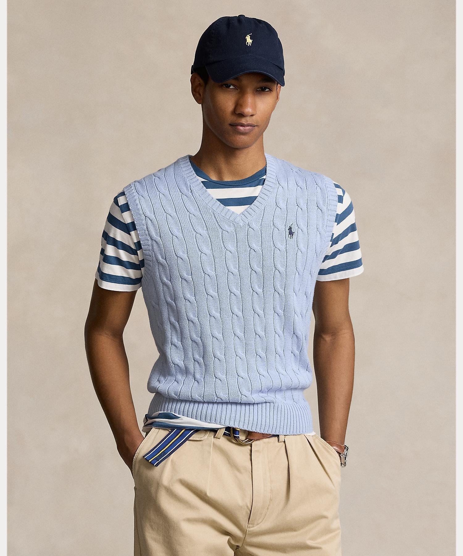 ラルフローレン POLO RALPH LAUREN ケーブルニット コットン セーター ベスト ラルフローレン トップス ベスト・ジレ ブルー【送料無料】