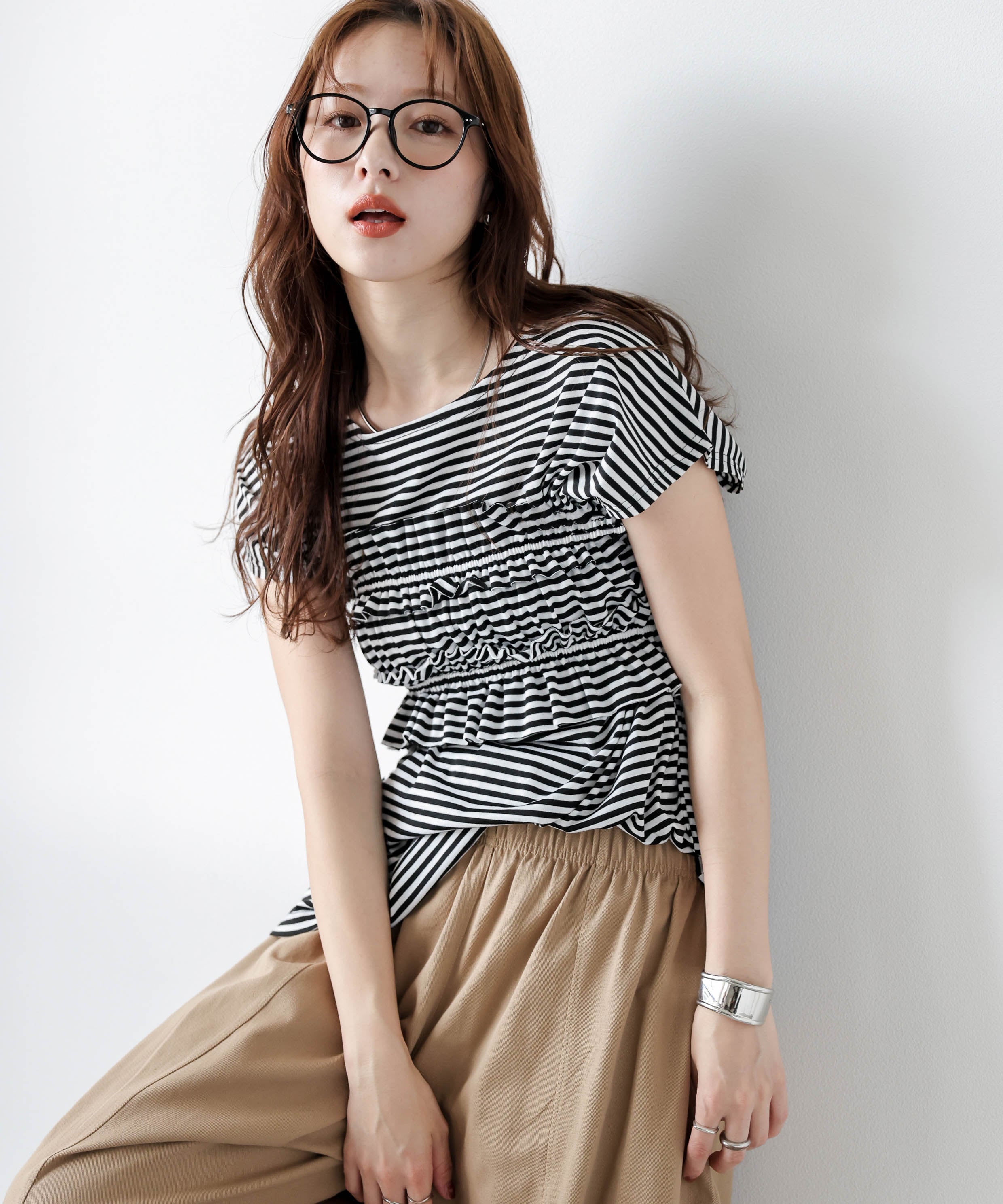 La-gemme フリルビスチェ*Tシャツセット ラジュール トップス カットソー・Tシャツ ブラック グレー ブルー
