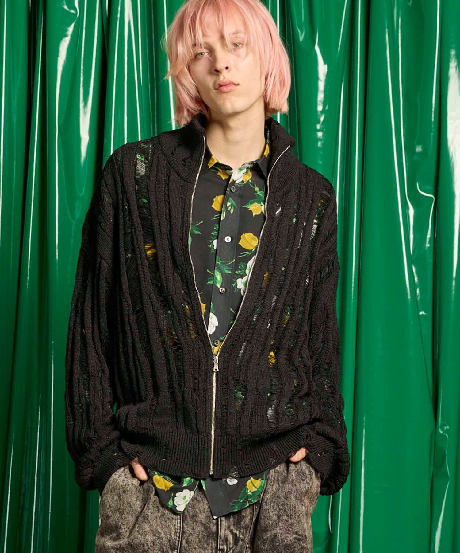 MAISON SPECIAL Prime-Over Japanese Paper Damaged Knit Zip Up Blouson メゾンスペシャル ジャケット・アウター ブルゾン・ジャンパー ブラック【送料無料】のサムネイル