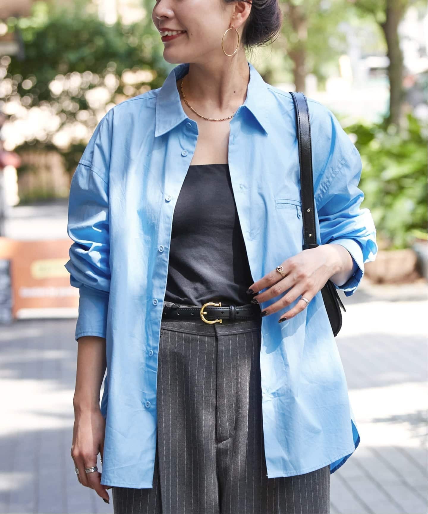 B.C STOCK 《追加》無地ストライプポケットシャツ ベーセーストック トップス シャツ・ブラウス ブルー..