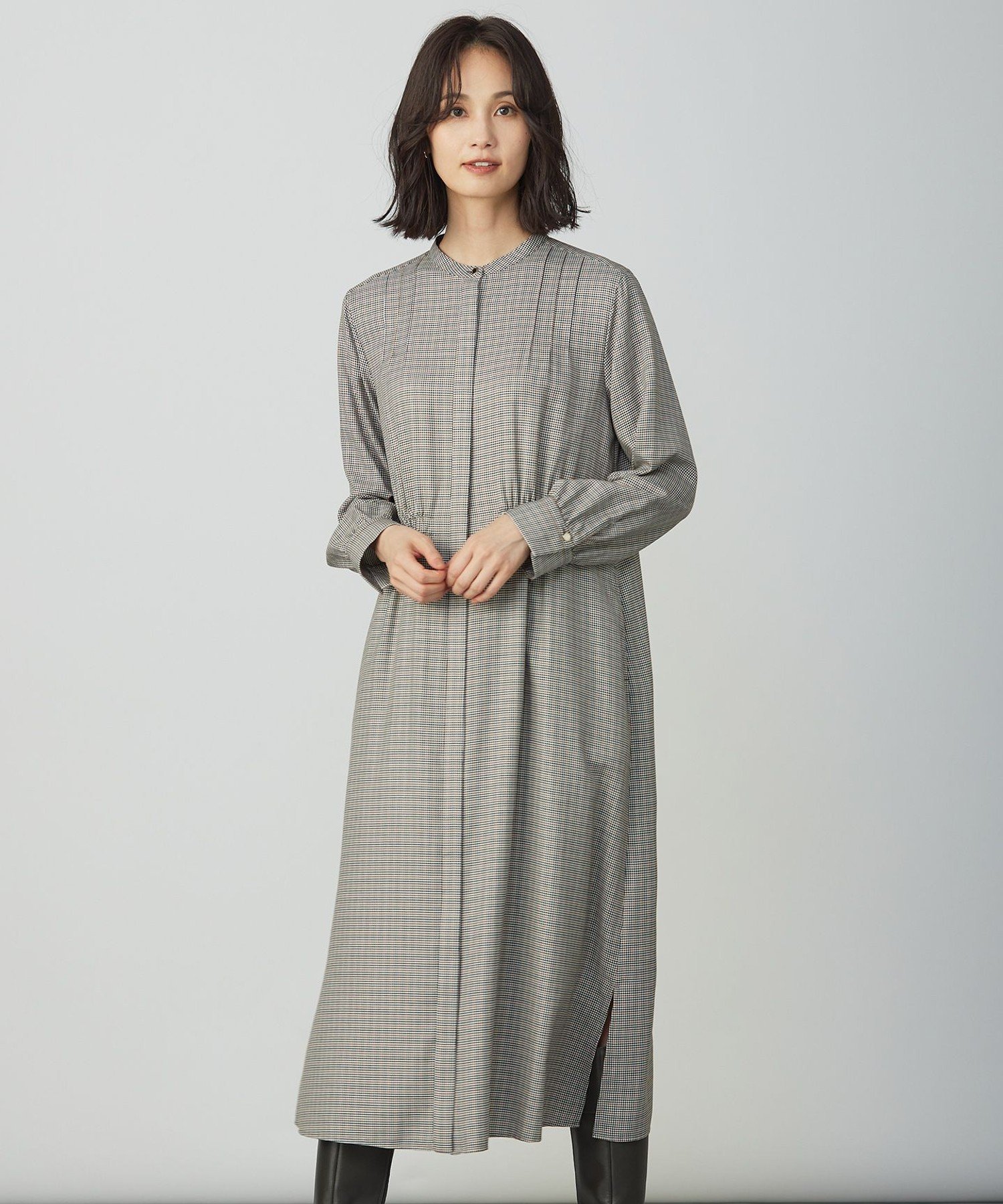 J.PRESS サイロチェック ストライプ ワンピース ジェイプレス ワンピース・ドレス シャツワンピース ネイビー ブラウン【送料無料】