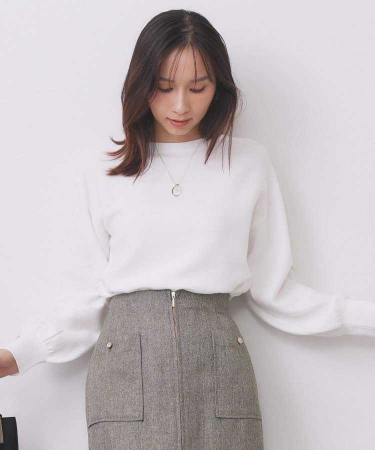 index ラメガーター編みボートネックニット【洗濯機可】 インデックス トップス ニット ピンク ネイビ..