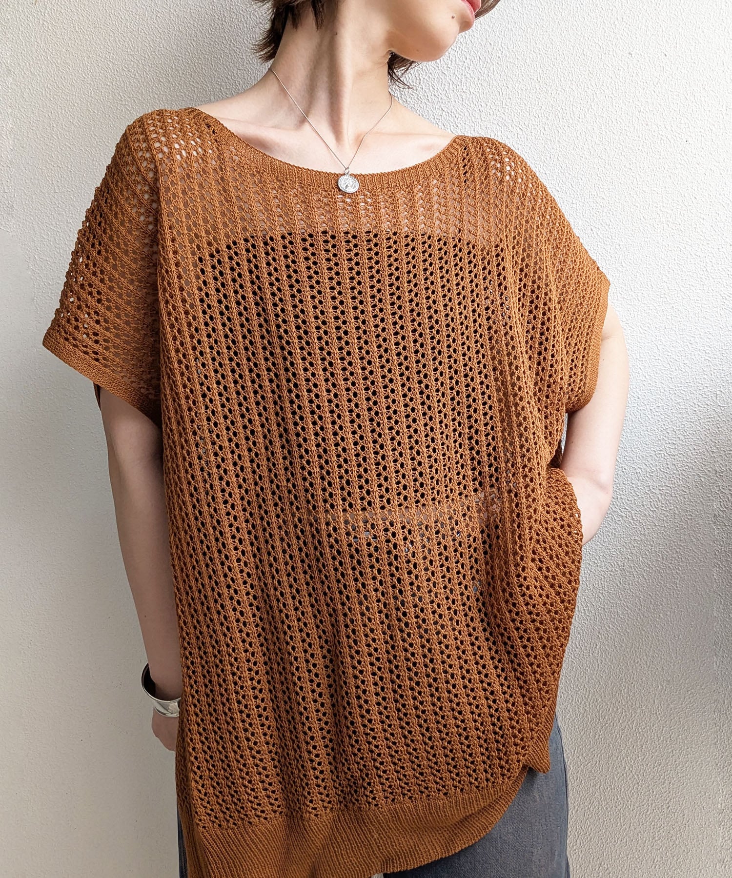 【SALE／47%OFF】styiro styiro/メッシュトップス イストワール トップス ニット ブラウン ベージュ