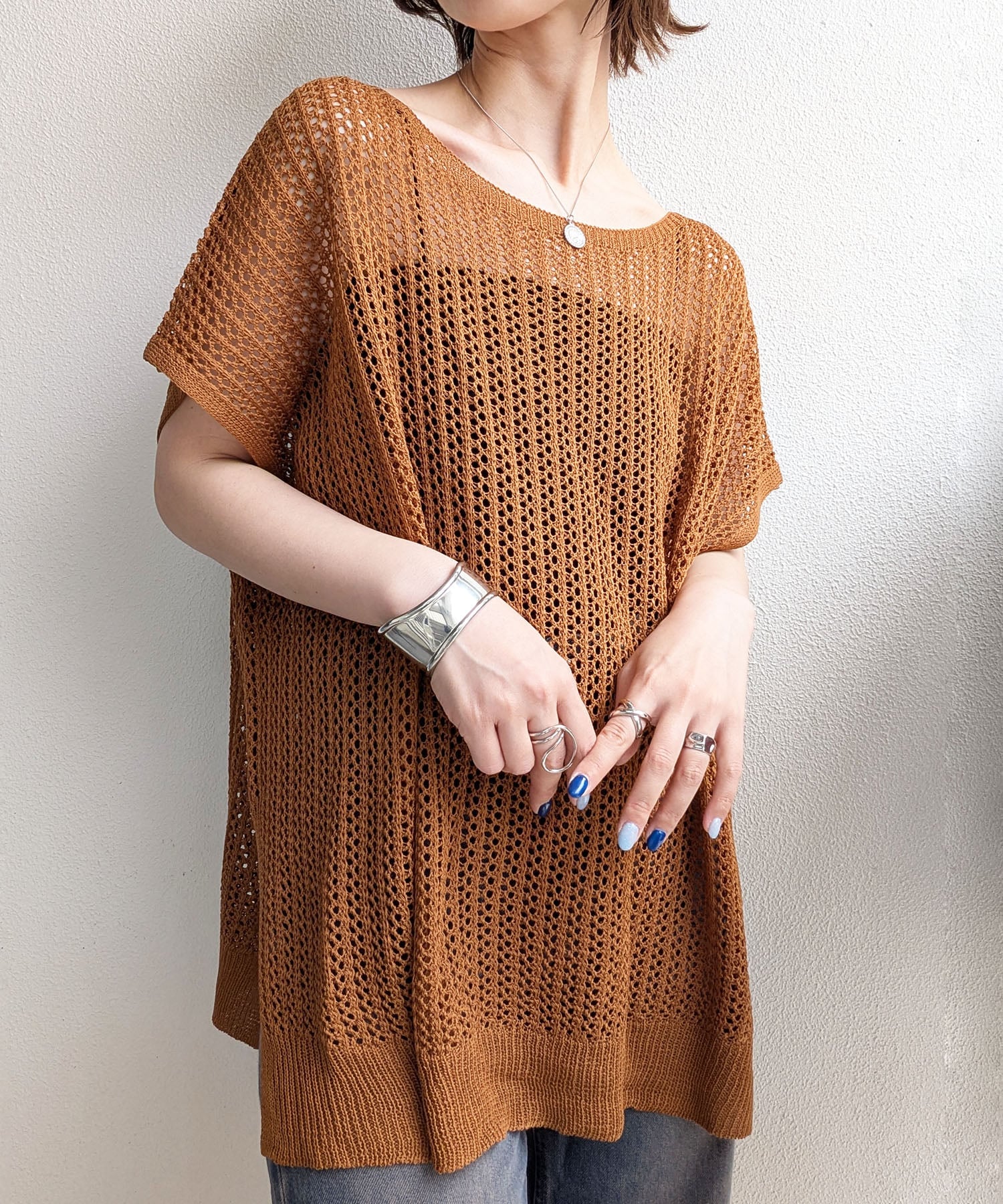 styiro styiro/メッシュトップス イストワール トップス ニット ブラウン ベージュ
