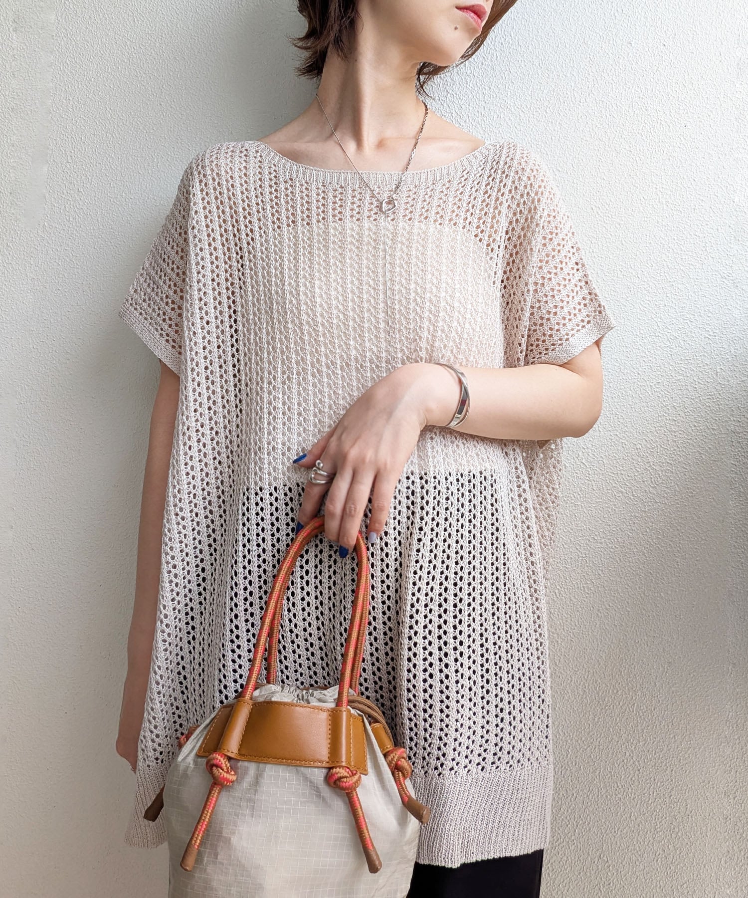 styiro styiro/メッシュトップス イストワール トップス ニット ブラウン ベージュ